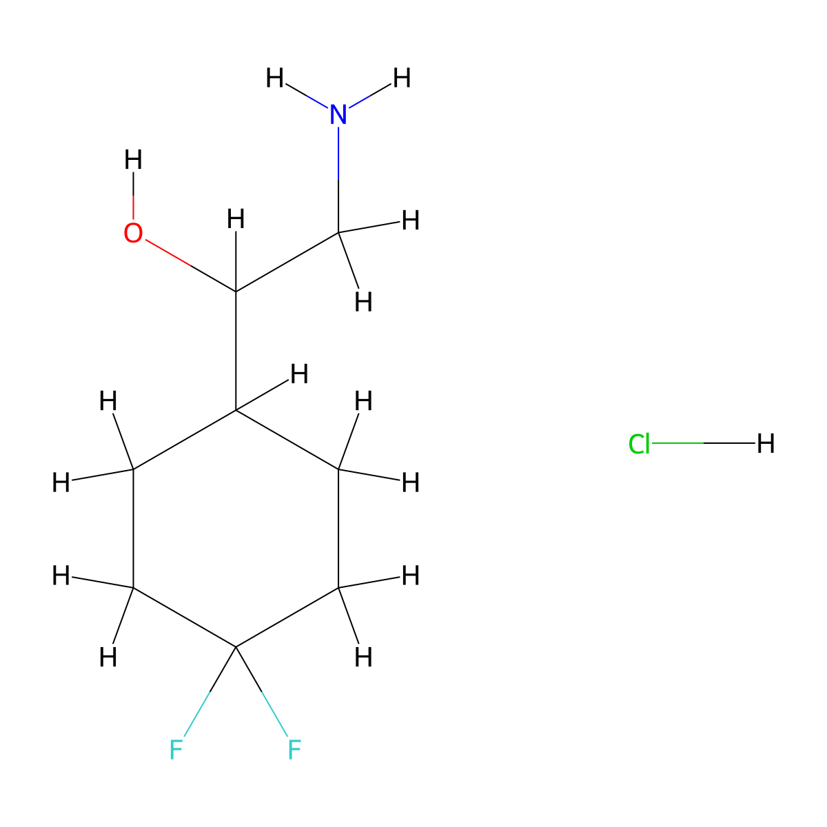 2-Amino-1-(4,4-difluorocyclohexyl)ethan-1-olhydrochloride molecular structure, CAS 2731014-72-3