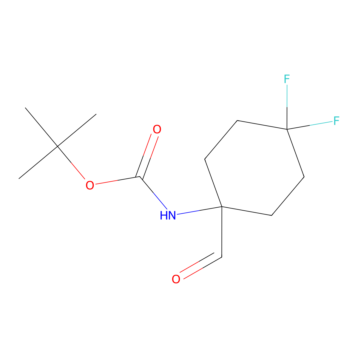 tert-butyl N-(4,4-difluoro-1-formylcyclohexyl)carbamate molecular structure, CAS 2731015-02-2