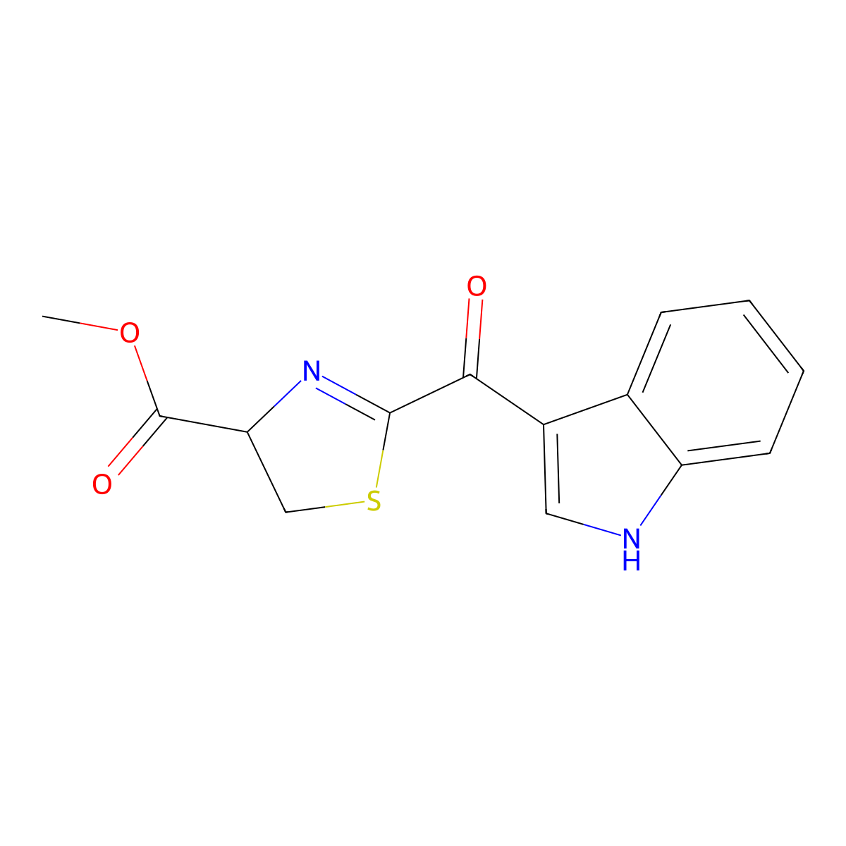 Methyl 2-(1H-indole-3-carbonyl)-4,5-dihydrothiazole-4-carboxylate molecular structure, CAS 2731074-09-0
