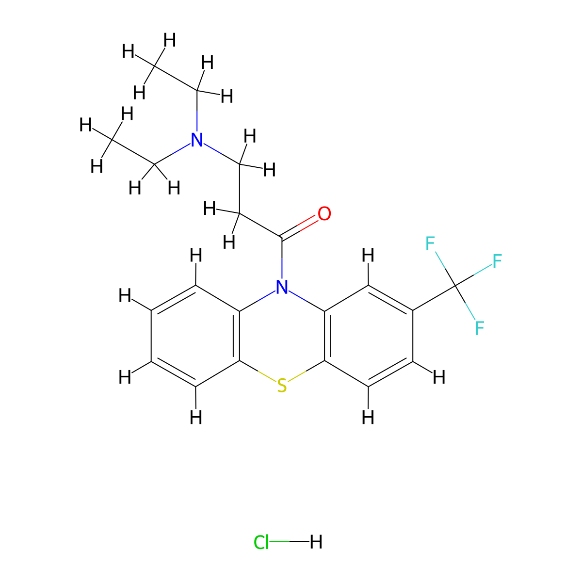 1-Propanone, 3-(diethylamino)-1-(2-(trifluoromethyl)-10H-phenothiazin-10-yl)-, hydrochloride (1:1) molecular structure, CAS 27312-93-2