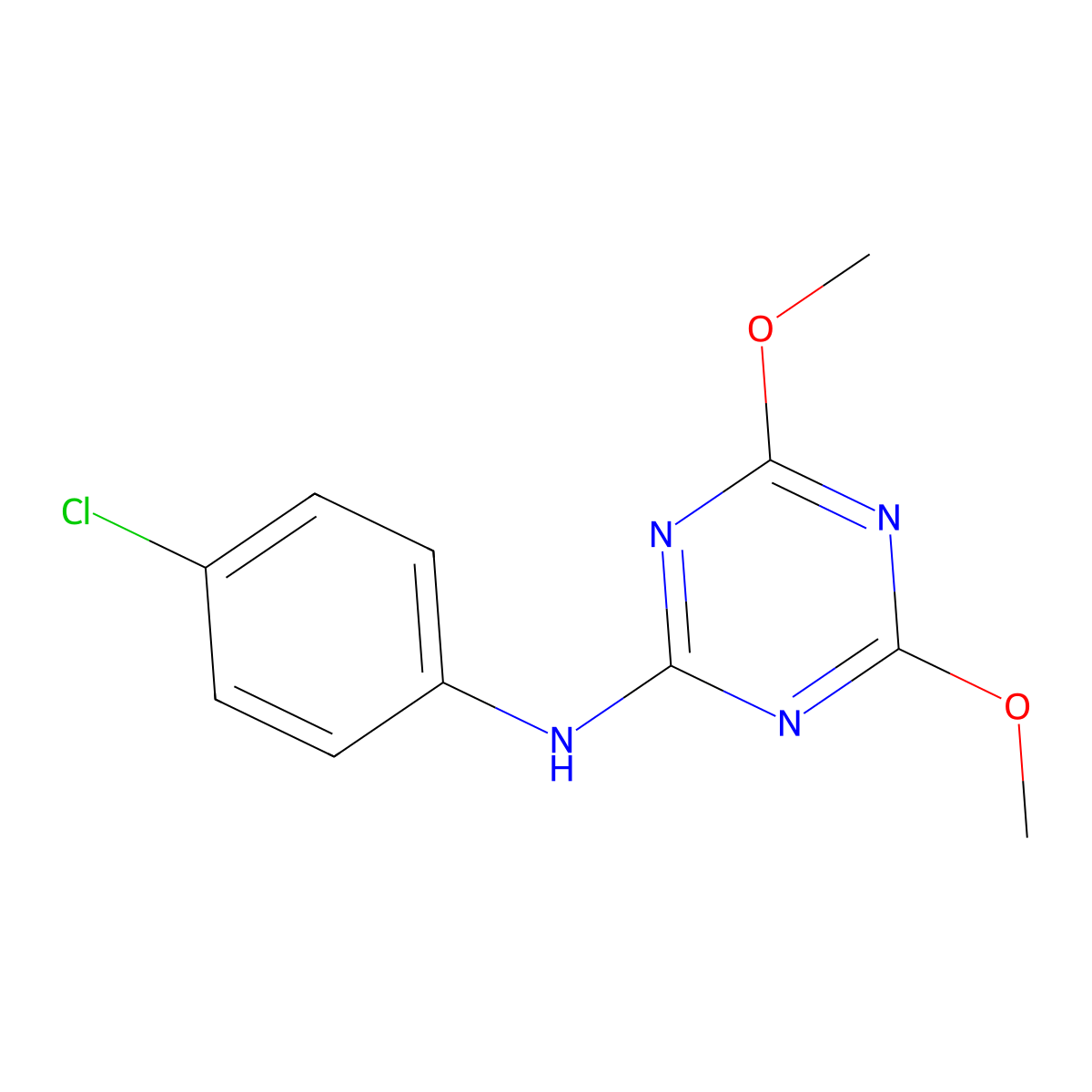 N-(4-chlorophenyl)-4,6-dimethoxy-1,3,5-triazin-2-amine molecular structure, CAS 27315-27-1
