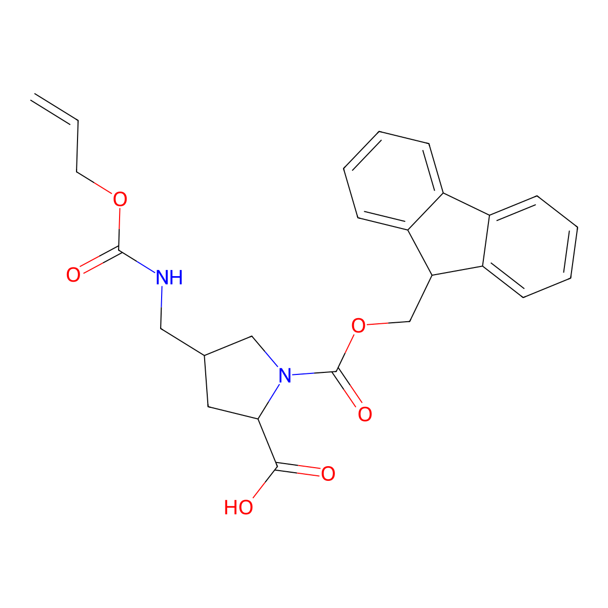 (2S,4S)-1-(((9H-Fluoren-9-yl)methoxy)carbonyl)-4-((((allyloxy)carbonyl)amino)methyl)pyrrolidine-2-carboxylic acid molecular structure, CAS 273221-99-1