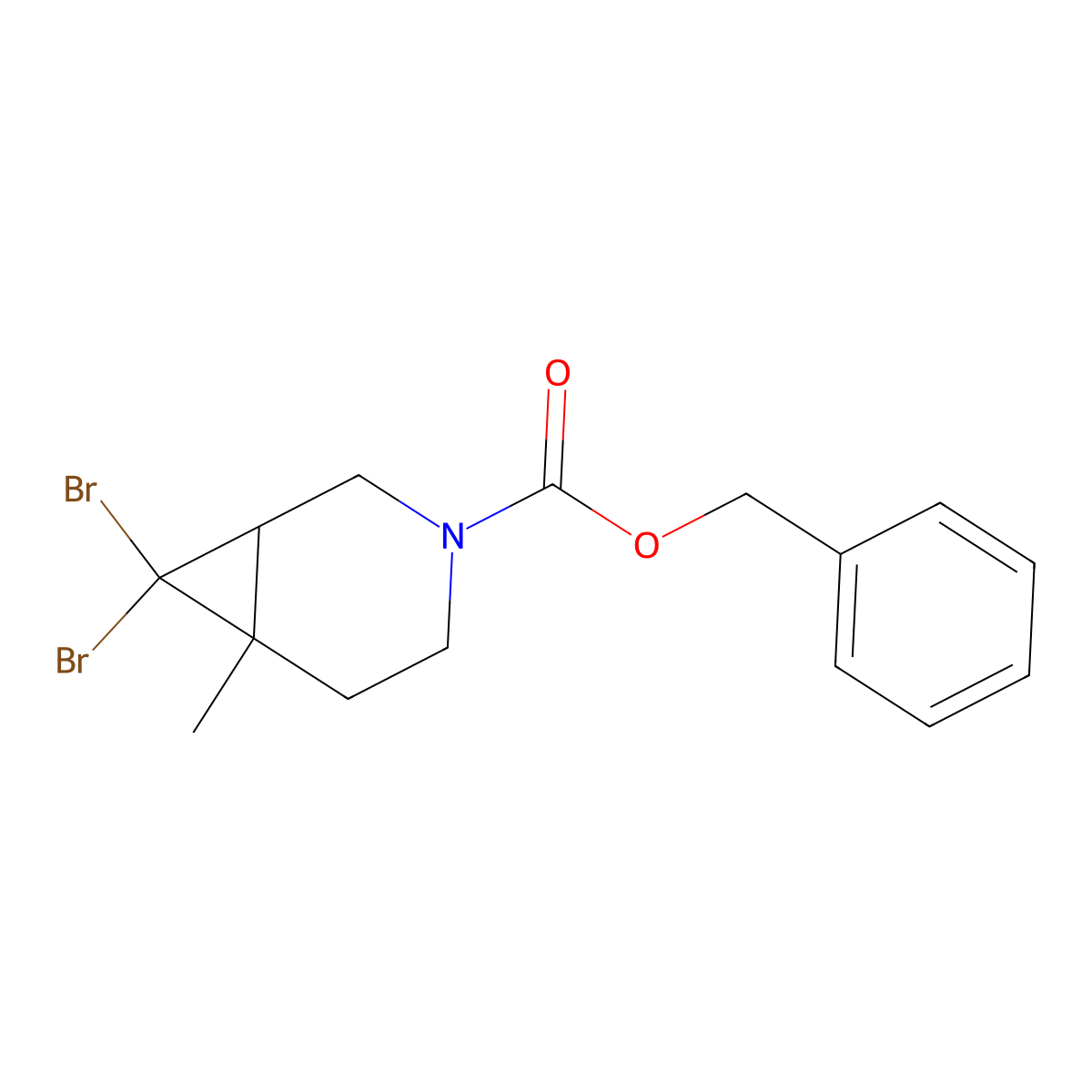 rac-benzyl (1R,6R)-7,7-dibromo-6-methyl-3-azabicyclo[4.1.0]heptane-3-carboxylate molecular structure, CAS 2732245-42-8
