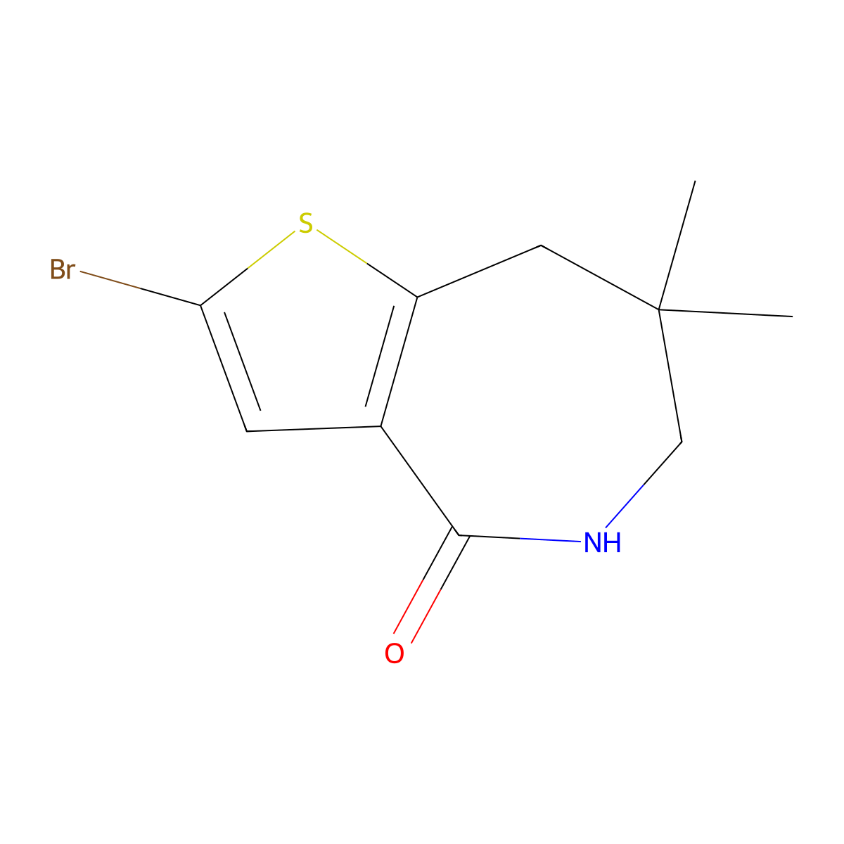 2-bromo-7,7-dimethyl-4H,5H,6H,7H,8H-thieno[3,2-c]azepin-4-one molecular structure, CAS 2732246-51-2