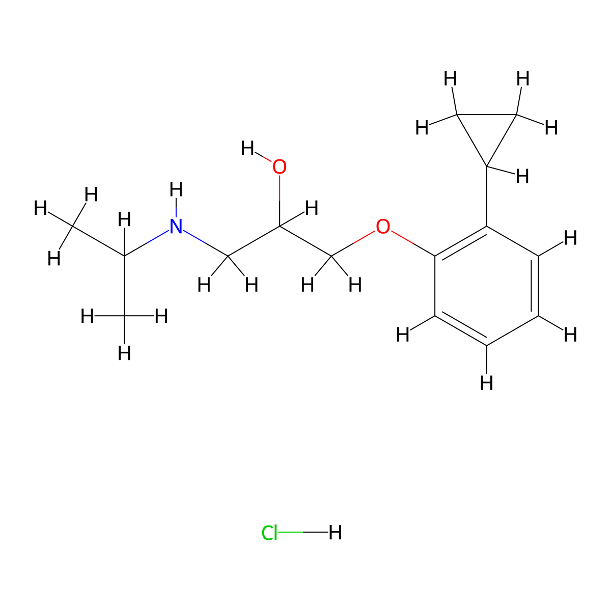 1-(2-Cyclopropylphenoxy)-3-((propan-2-yl)amino)propan-2-ol--hydrogen chloride (1/1) molecular structure, CAS 27325-18-4