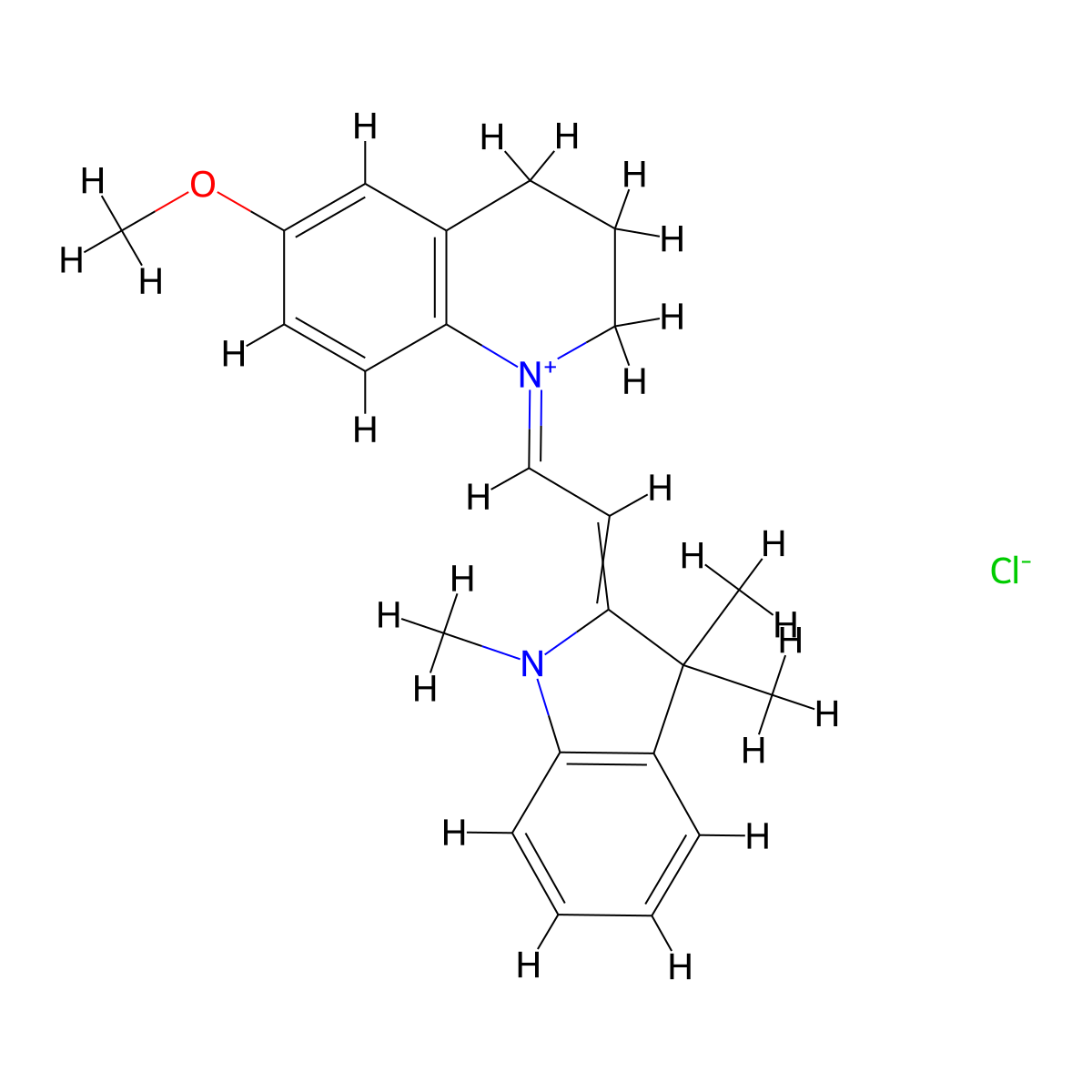 Quinolinium, 1-(2-(1,3-dihydro-1,3,3-trimethyl-2H-indol-2-ylidene)ethylidene)-1,2,3,4-tetrahydro-6-methoxy-, chloride (1:1) molecular structure, CAS 27326-17-6