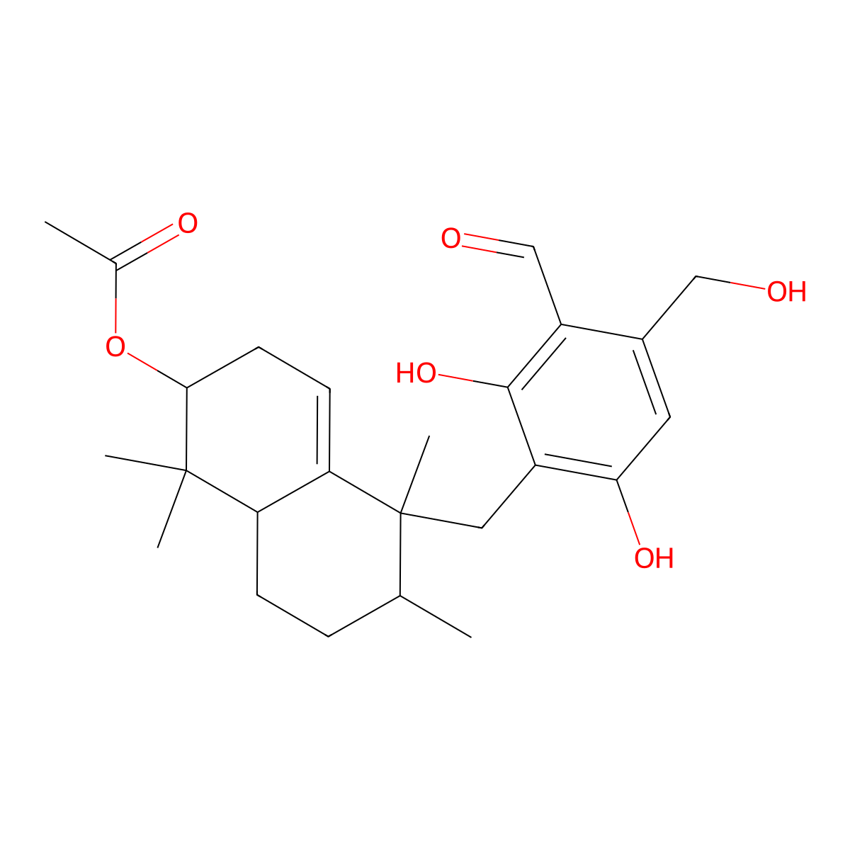 [5-[[3-Formyl-2,6-dihydroxy-4-(hydroxymethyl)phenyl]methyl]-1,1,5,6-tetramethyl-2,3,6,7,8,8a-hexahydronaphthalen-2-yl] acetate molecular structure, CAS 2732755-70-1