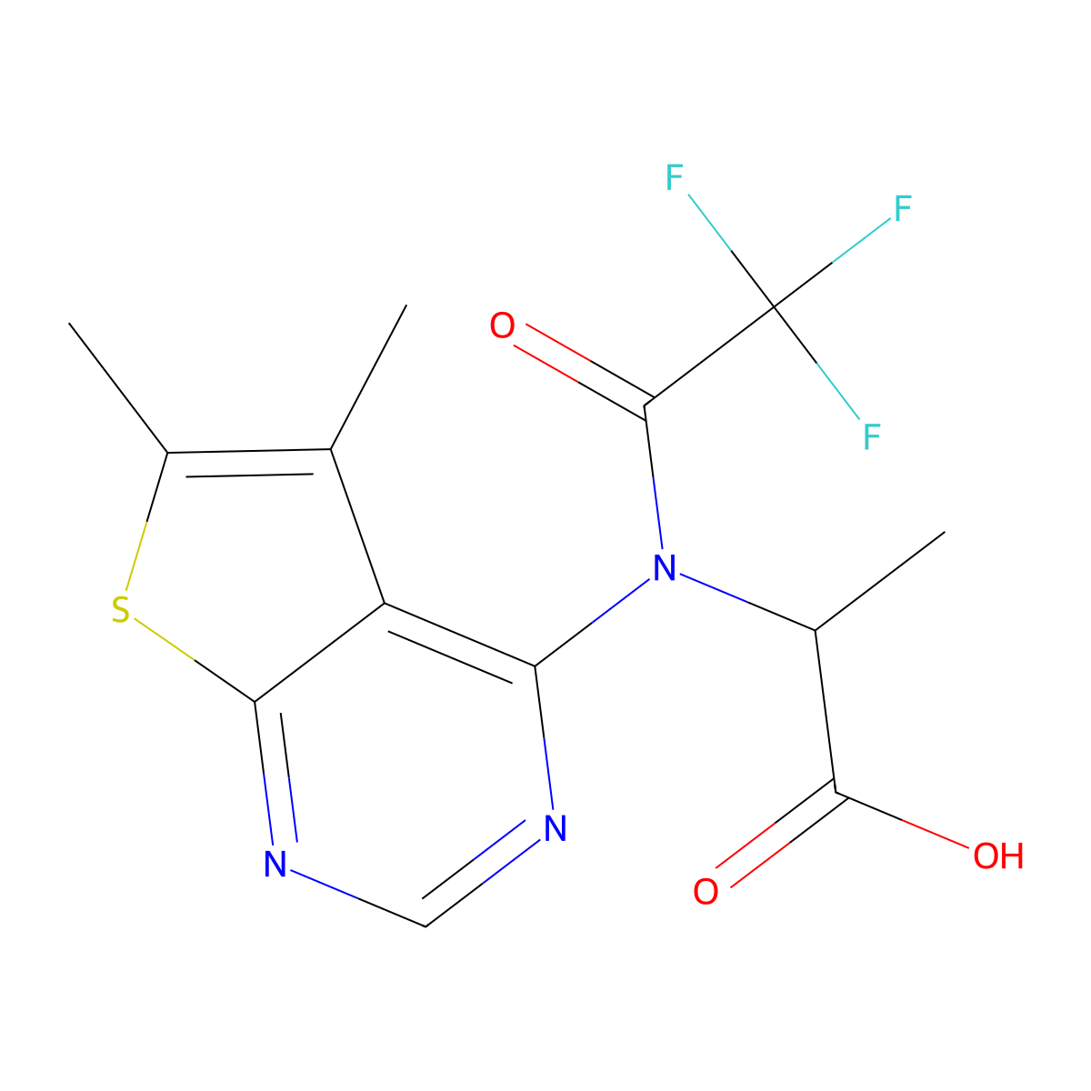 rel-(2R)-2-(N-{5,6-dimethylthieno[2,3-d]pyrimidin-4-yl}-2,2,2-trifluoroacetamido)propanoic acid molecular structure, CAS 2732856-20-9