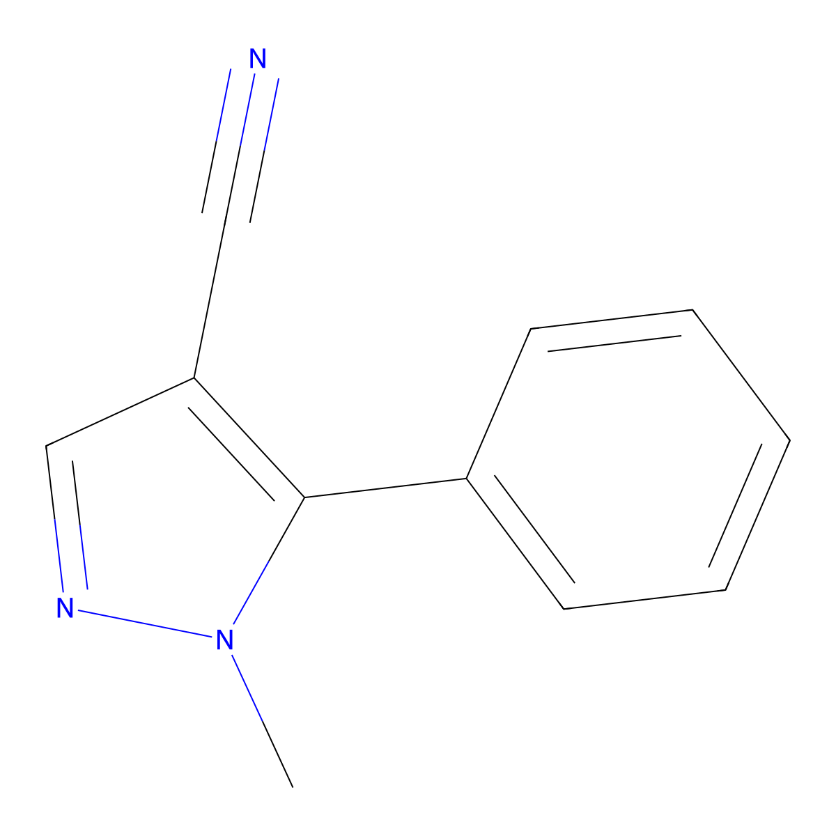1-Methyl-5-phenylpyrazole-4-carbonitrile molecular structure, CAS 27329-13-1