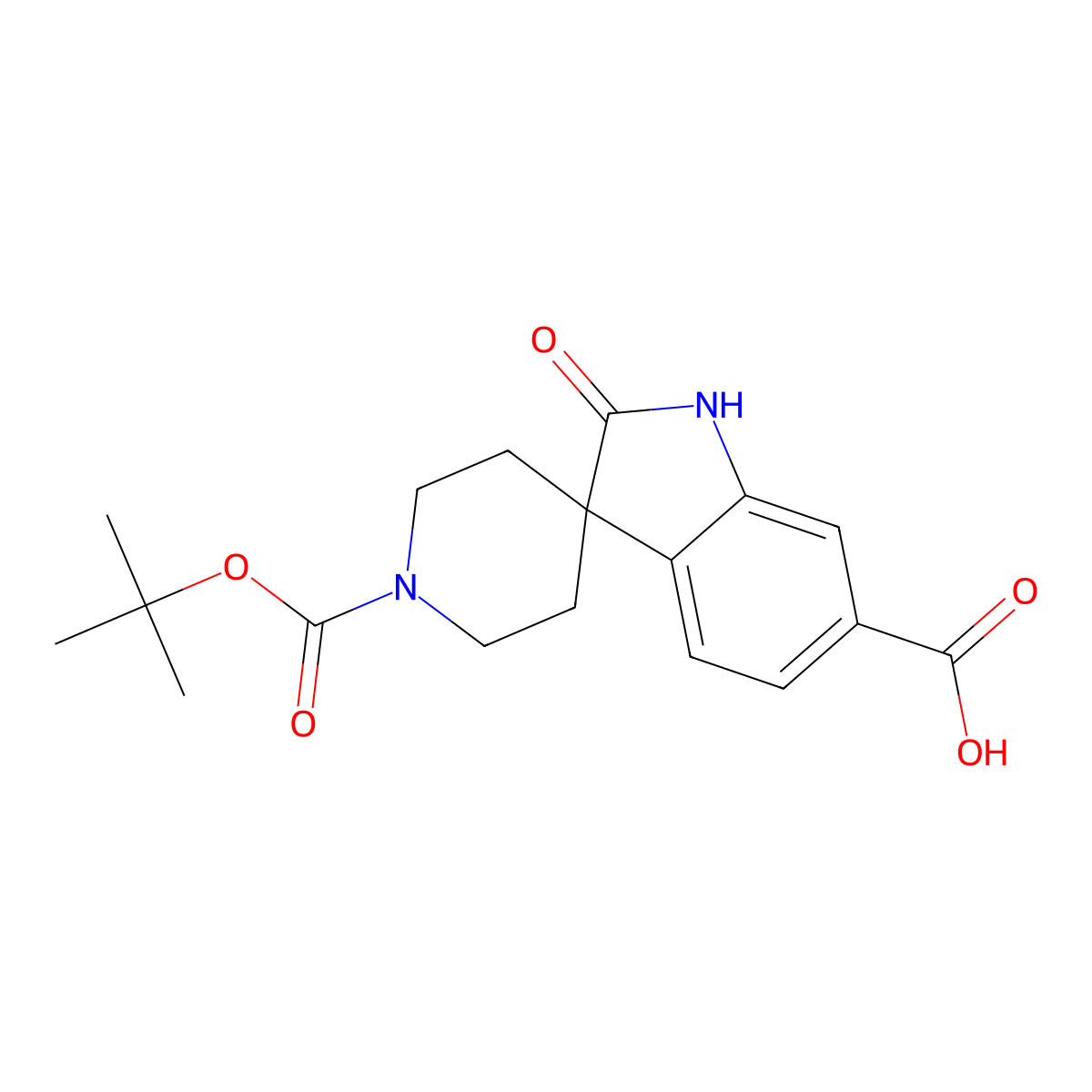 1'-(tert-Butoxycarbonyl)-2-oxospiro[indoline-3,4'-piperidine]-6-carboxylic acid molecular structure, CAS 2733225-60-8