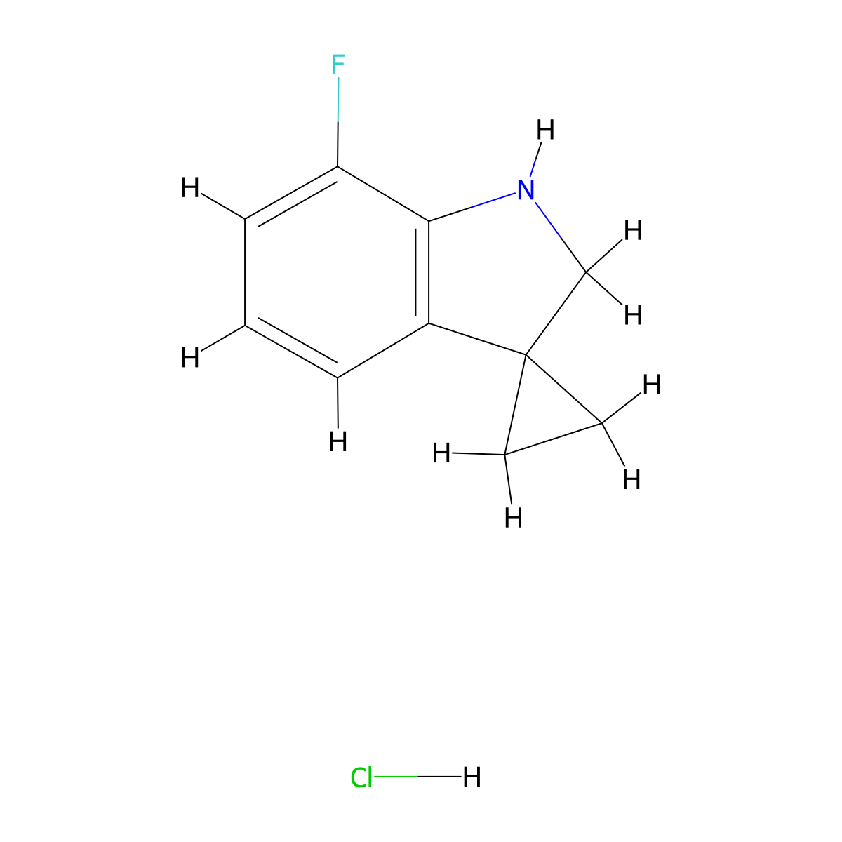 7'-Fluoro-1',2'-dihydrospiro[cyclopropane-1,3'-indole] hydrochloride molecular structure, CAS 2733349-14-7