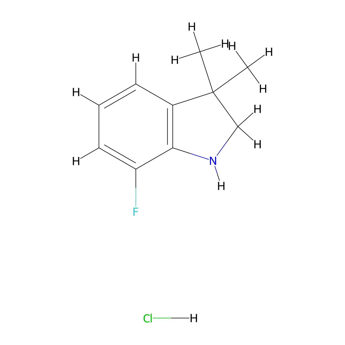 7-fluoro-3,3-dimethyl-2,3-dihydro-1H-indole hydrochloride molecular structure, CAS 2733528-80-6