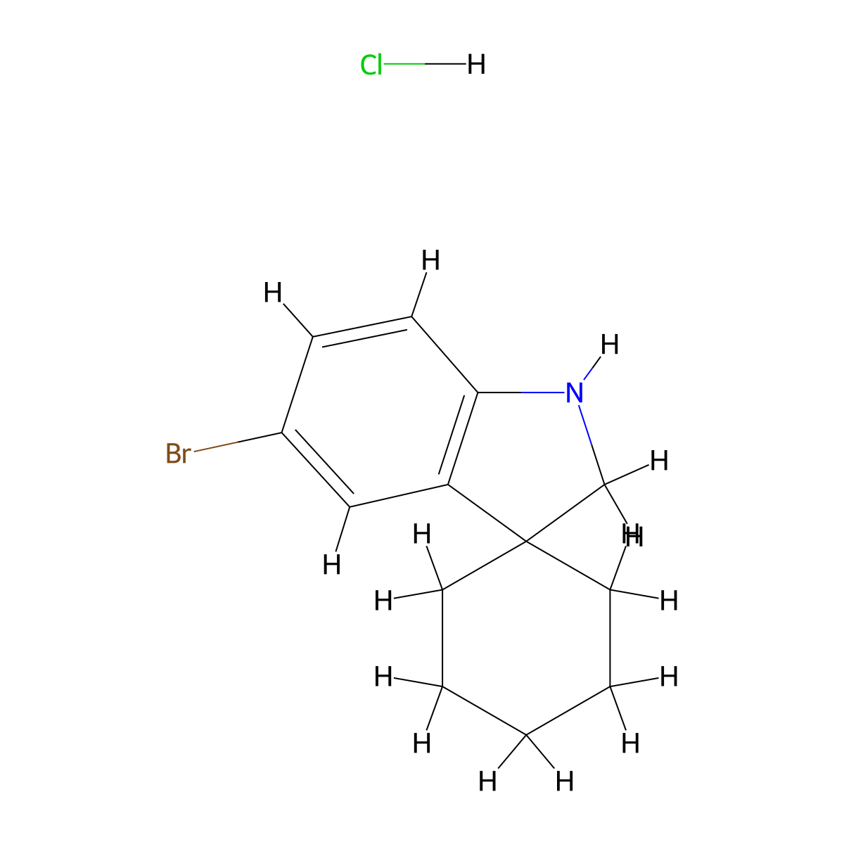 5'-Bromo-1',2'-dihydrospiro[cyclohexane-1,3'-indole] hydrochloride molecular structure, CAS 2733809-96-4
