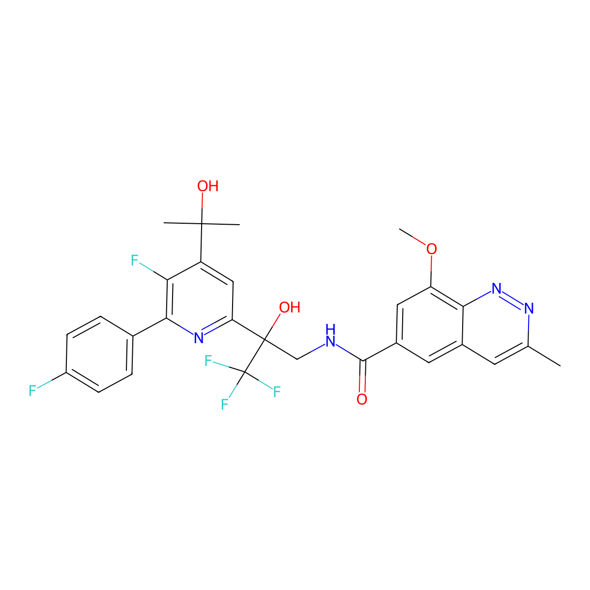 8-methoxy-3-methyl-N-{(2S)-3,3,3-trifluoro-2-[5-fluoro-6-(4-fluorophenyl)-4-(2-hydroxypropan-2-yl)pyridin-2-yl]-2-hydroxypropyl}cinnoline-6-carboxamide molecular structure, CAS 2734047-68-6