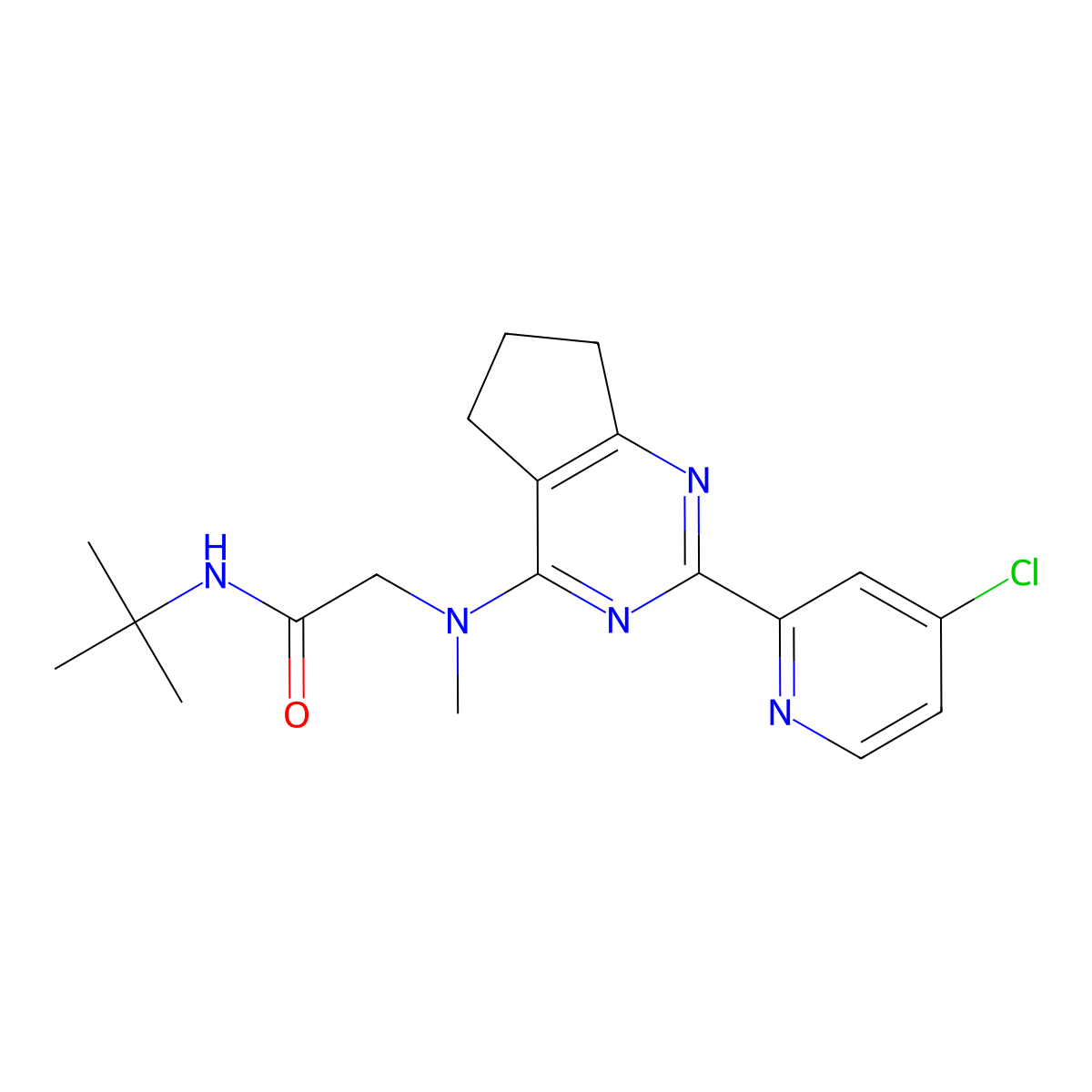 N-tert-butyl-2-{[2-(4-chloropyridin-2-yl)-5H,6H,7H-cyclopenta[d]pyrimidin-4-yl](methyl)amino}acetamide molecular structure, CAS 2734205-07-1