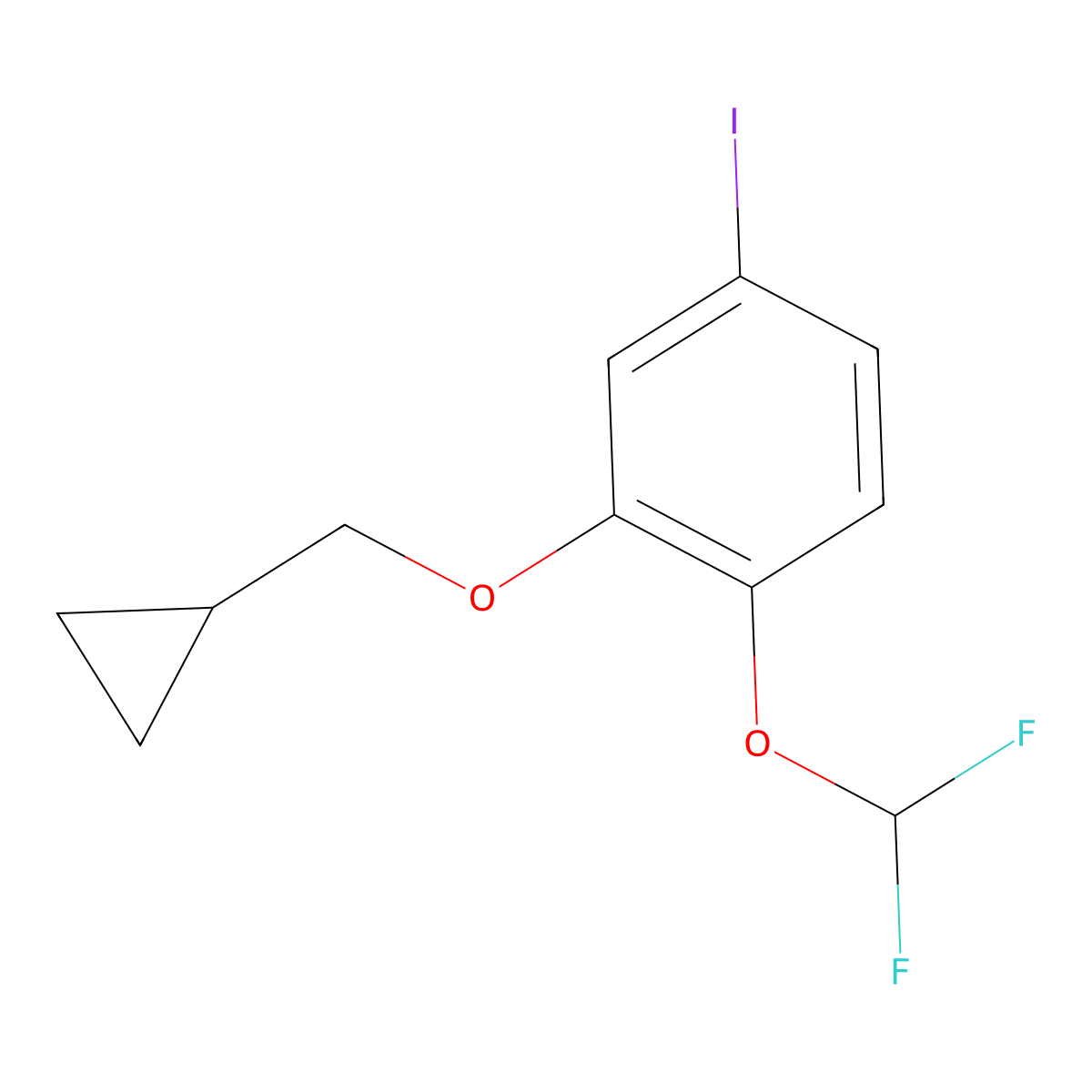 2-(cyclopropylmethoxy)-1-(difluoromethoxy)-4-iodoBenzene molecular structure, CAS 2734275-21-7