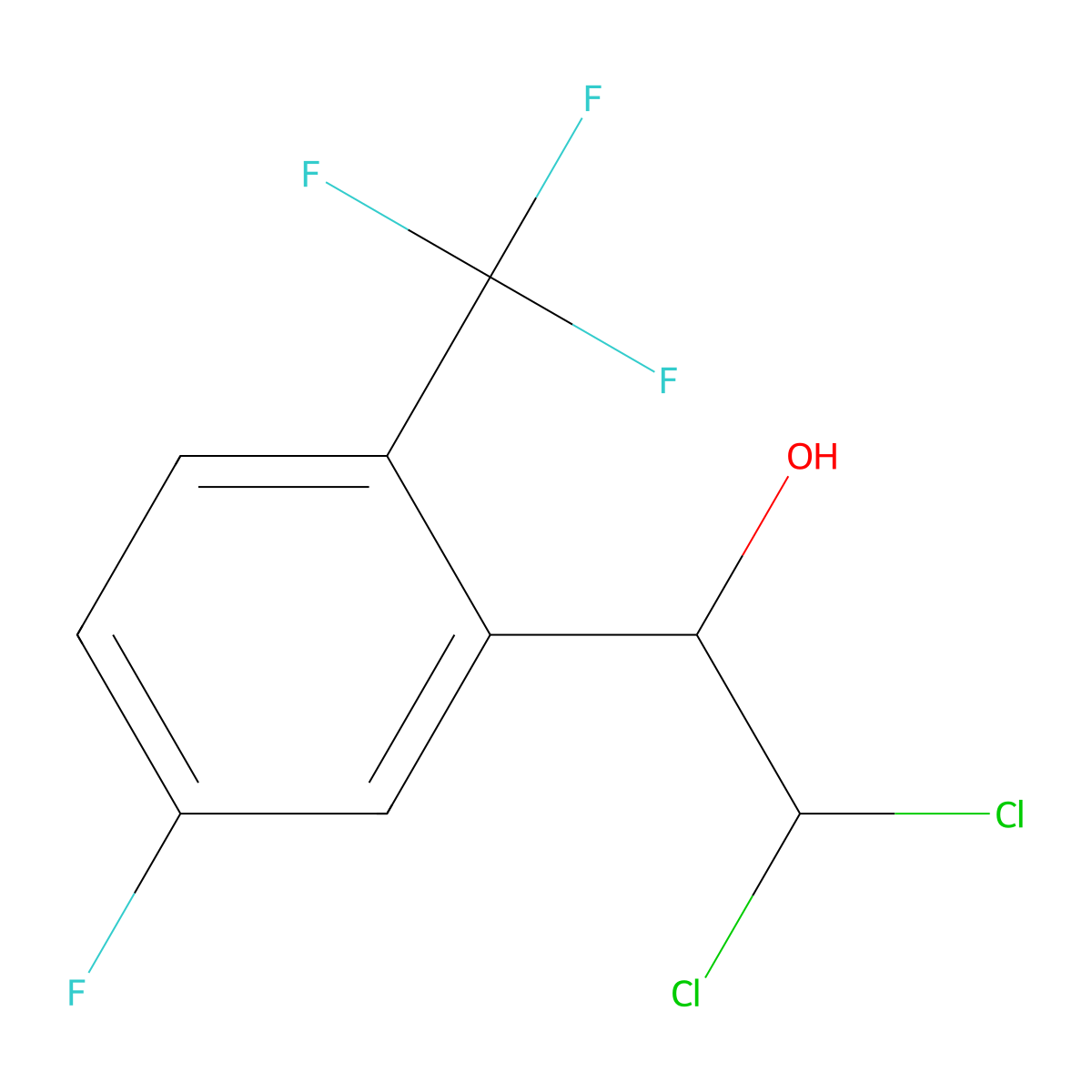 2,2-Dichloro-1-(5-fluoro-2-(trifluoromethyl)phenyl)ethanol molecular structure, CAS 2734772-82-6