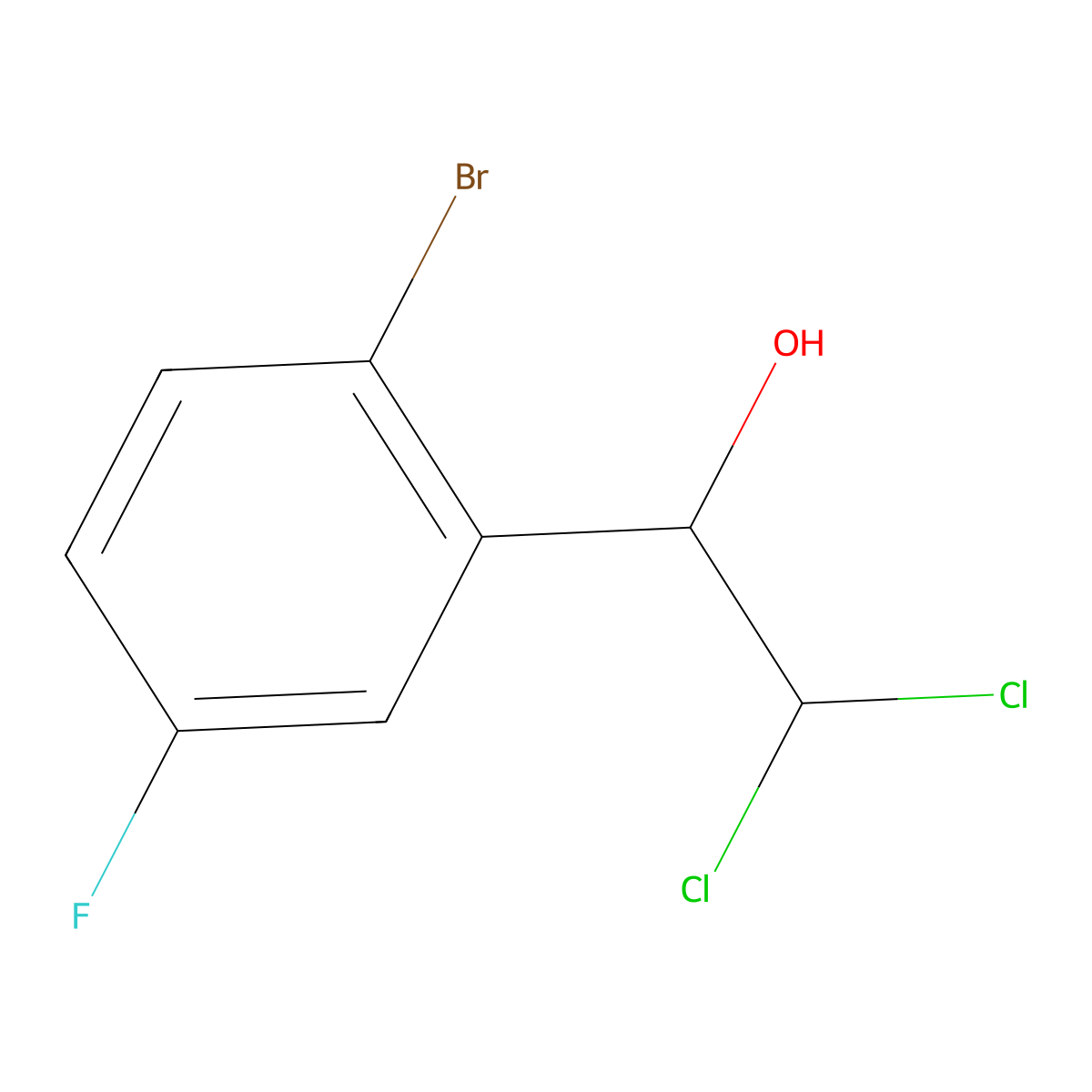 1-(2-Bromo-5-fluorophenyl)-2,2-dichloroethanol molecular structure, CAS 2734772-96-2