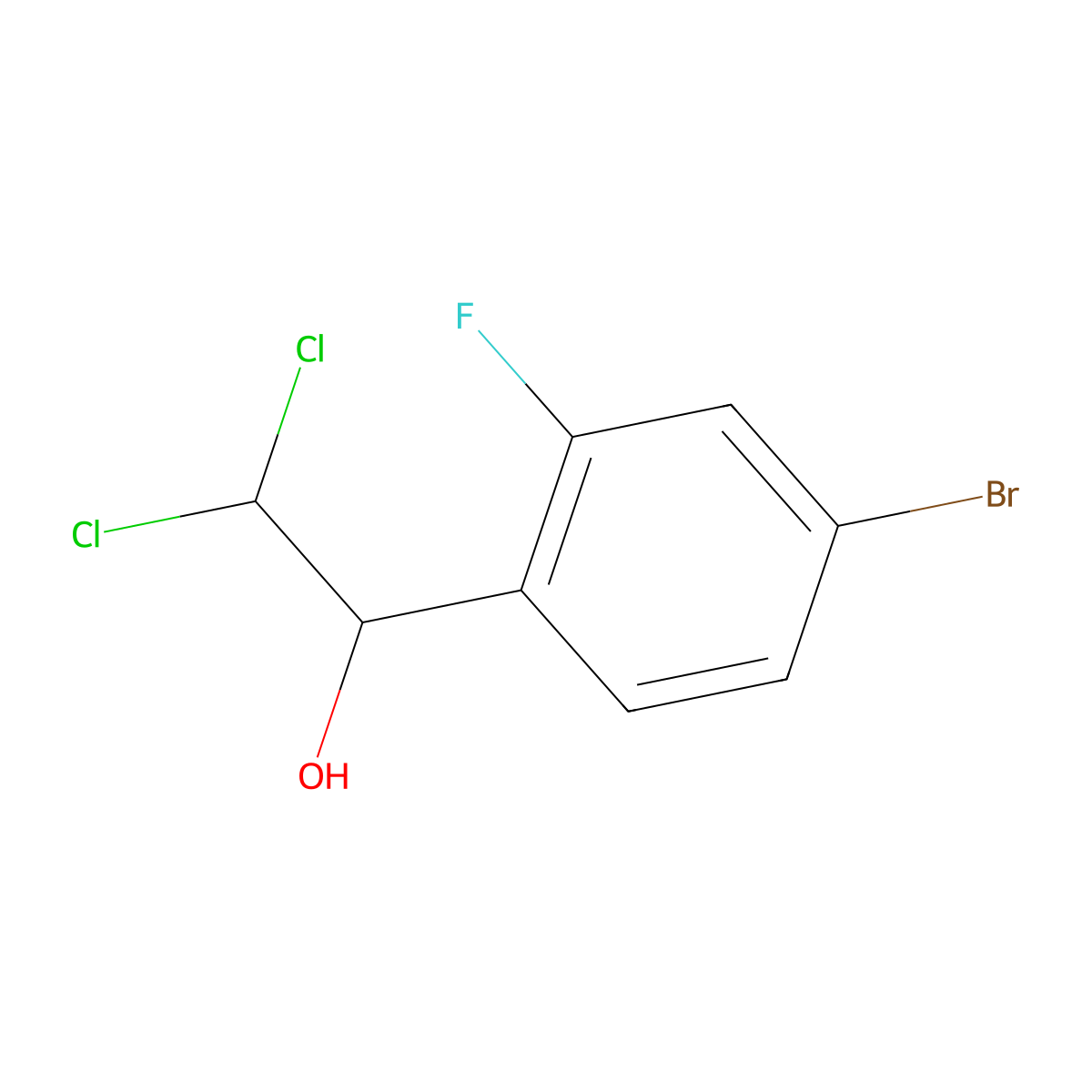 1-(4-Bromo-2-fluorophenyl)-2,2-dichloroethanol molecular structure, CAS 2734773-28-3