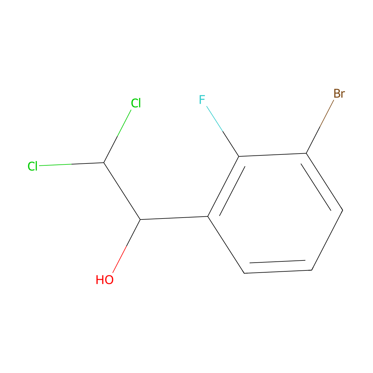 1-(3-Bromo-2-fluorophenyl)-2,2-dichloroethanol molecular structure, CAS 2734773-31-8