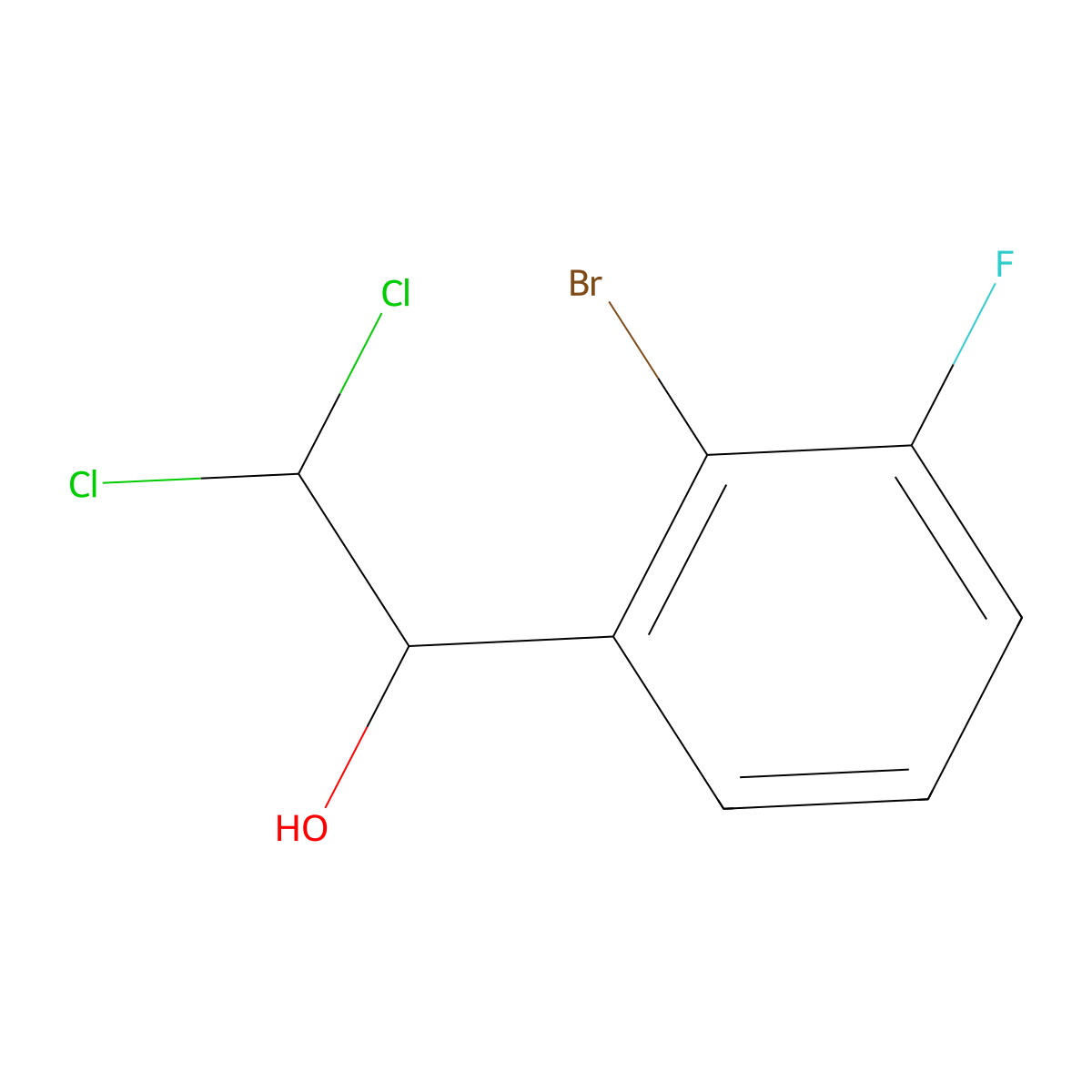 1-(2-Bromo-3-fluorophenyl)-2,2-dichloroethanol molecular structure, CAS 2734773-34-1