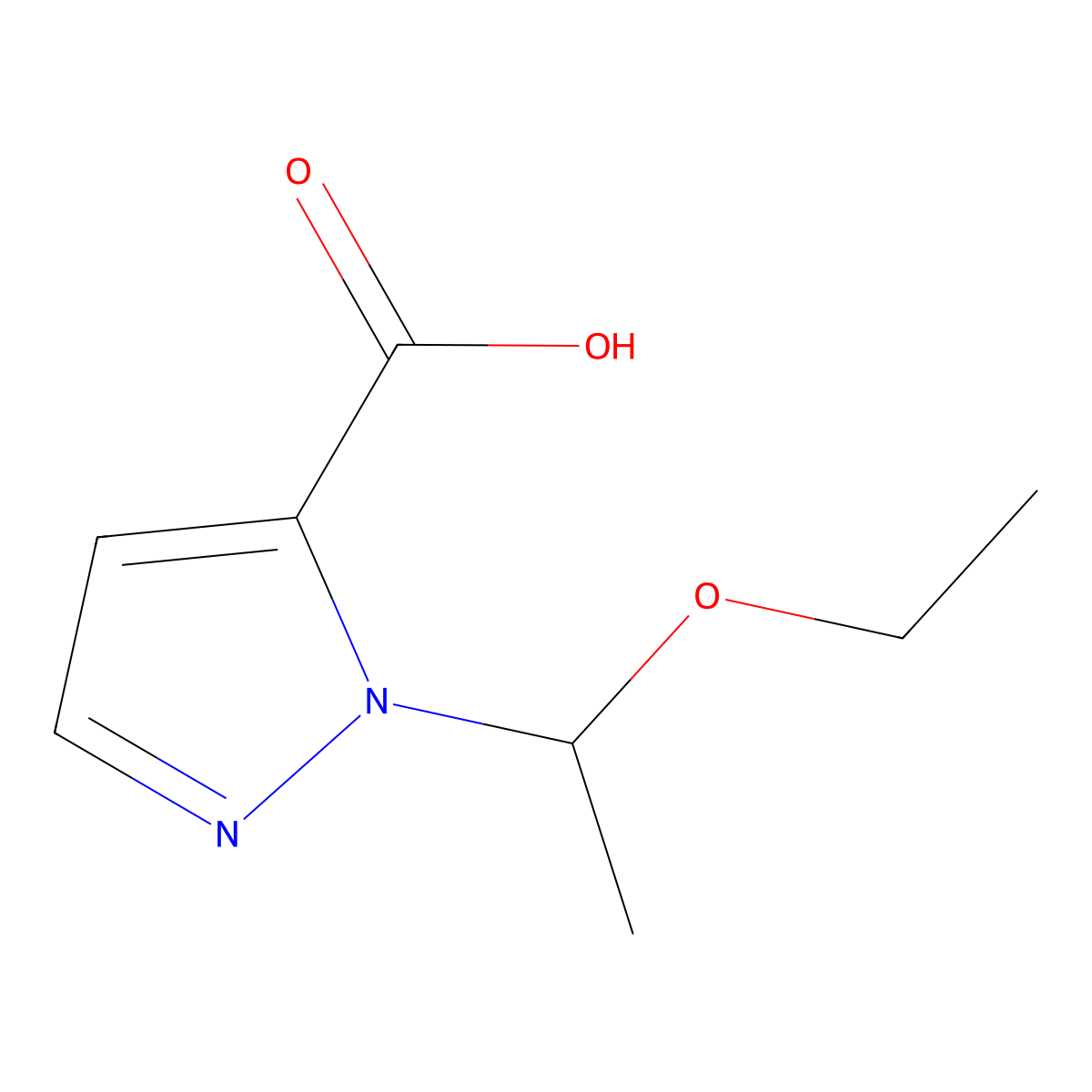 1-(1-Ethoxyethyl)-1H-pyrazole-5-carboxylic acid molecular structure, CAS 2734773-47-6