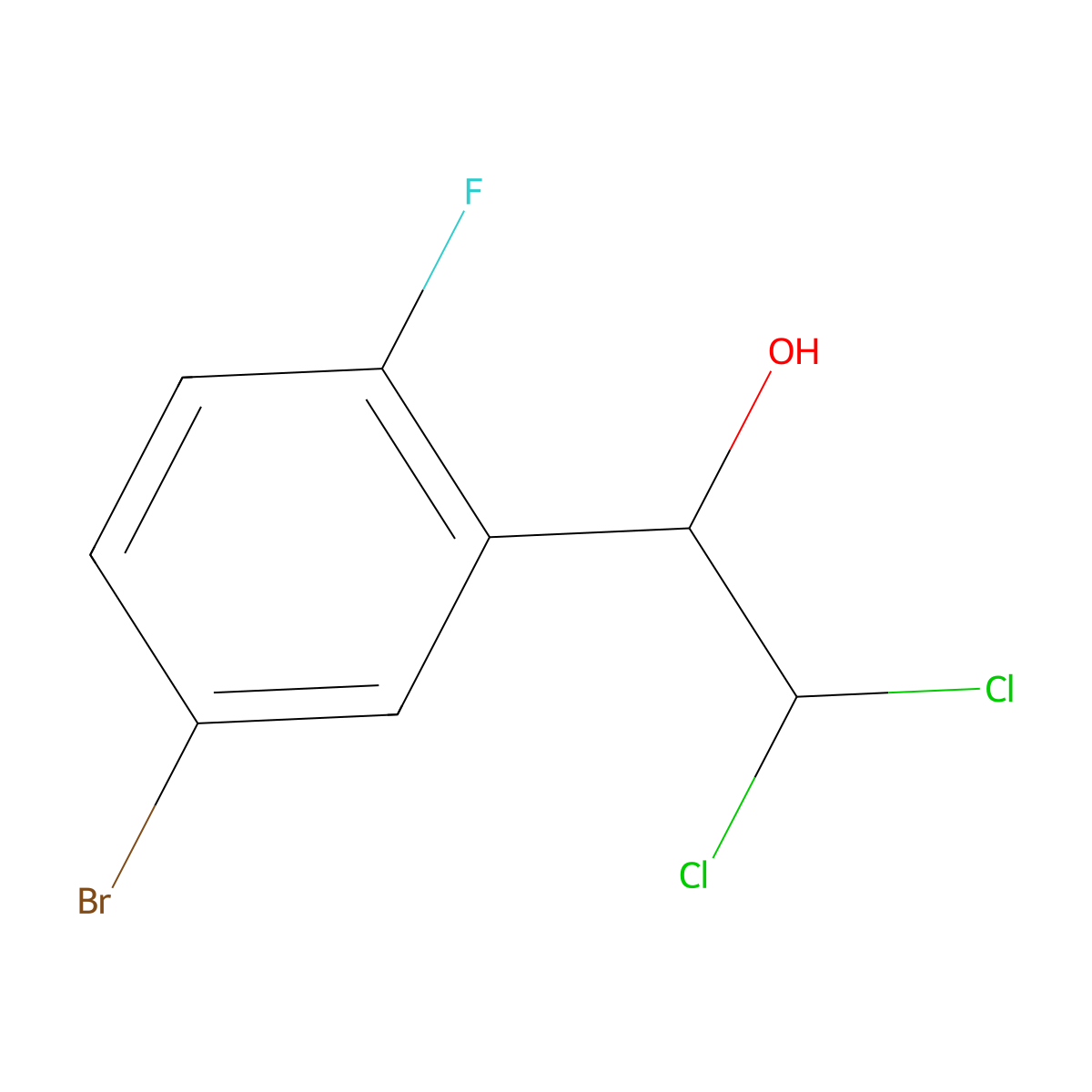 1-(5-Bromo-2-fluorophenyl)-2,2-dichloroethanol molecular structure, CAS 2734773-58-9