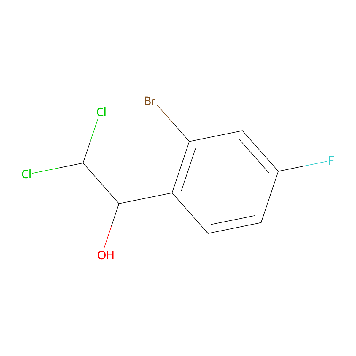 1-(2-Bromo-4-fluorophenyl)-2,2-dichloroethanol molecular structure, CAS 2734773-65-8