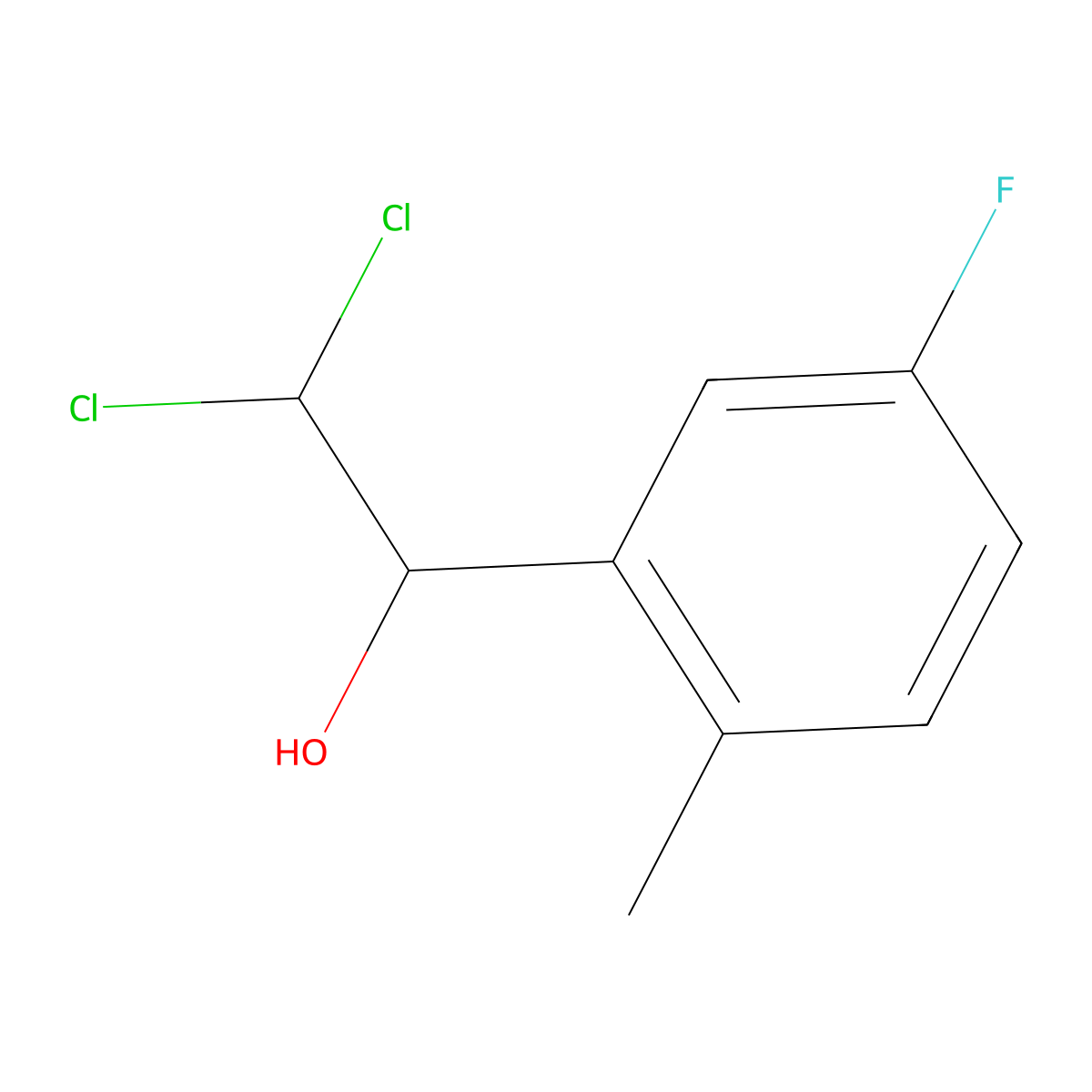 2,2-Dichloro-1-(5-fluoro-2-methylphenyl)ethanol molecular structure, CAS 2734773-66-9