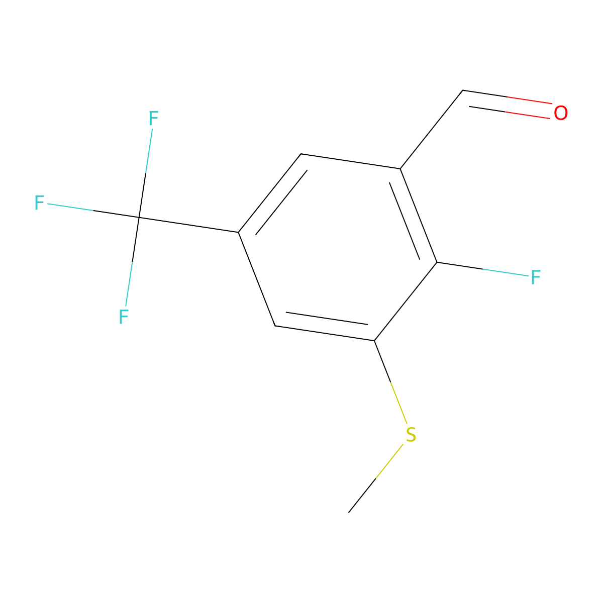 2-Fluoro-3-(methylthio)-5-(trifluoromethyl)benzaldehyde molecular structure, CAS 2734773-81-8
