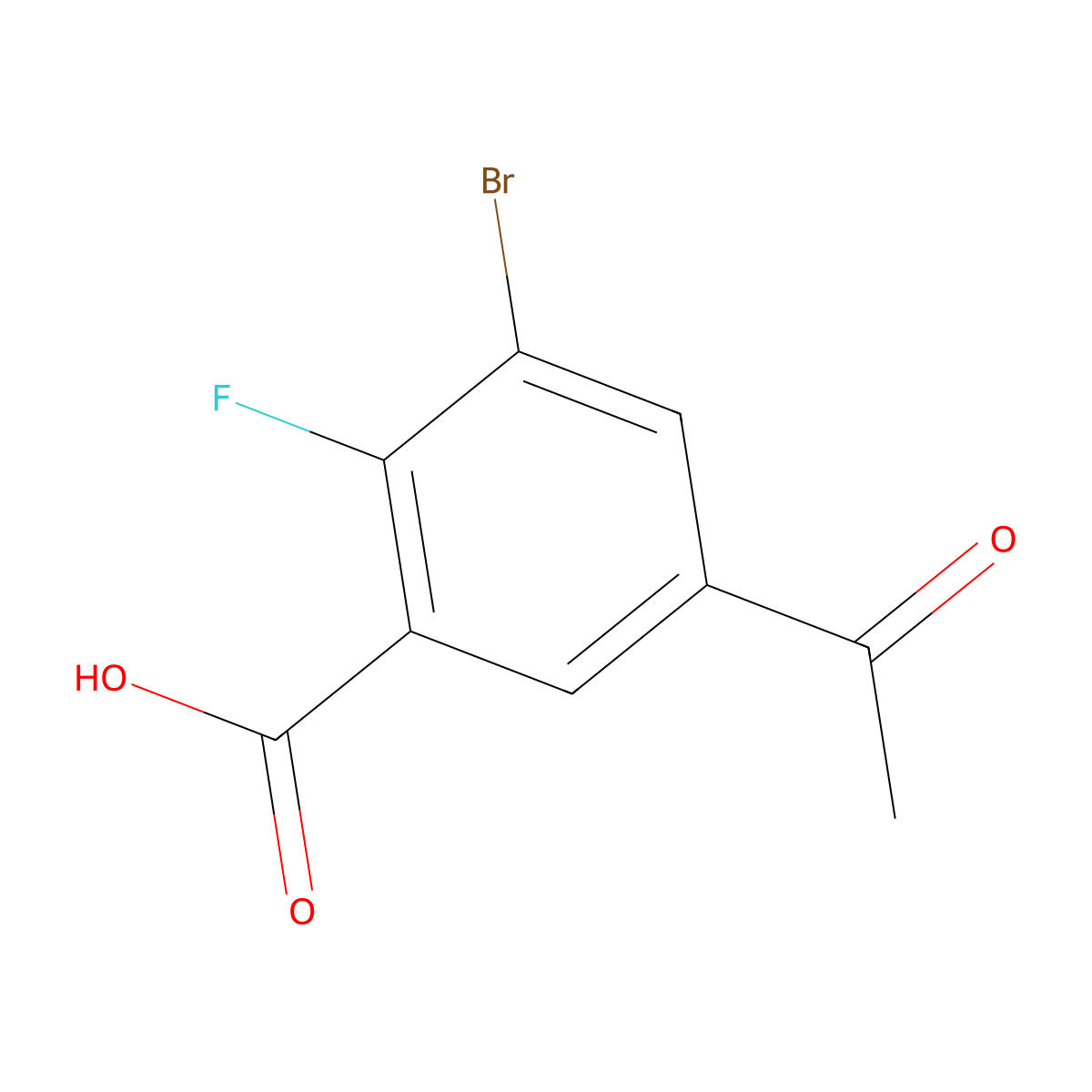 5-Acetyl-3-bromo-2-fluorobenzoic acid molecular structure, CAS 2734774-54-8