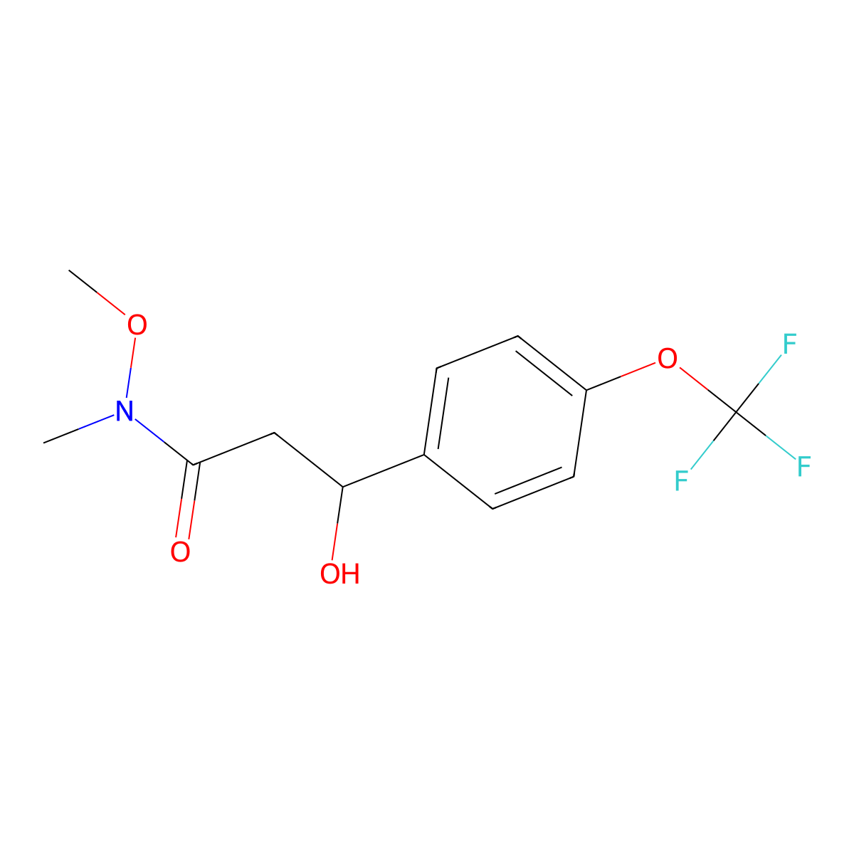 3-Hydroxy-N-methoxy-N-methyl-3-(4-(trifluoromethoxy)phenyl)propanamide molecular structure, CAS 2734774-55-9