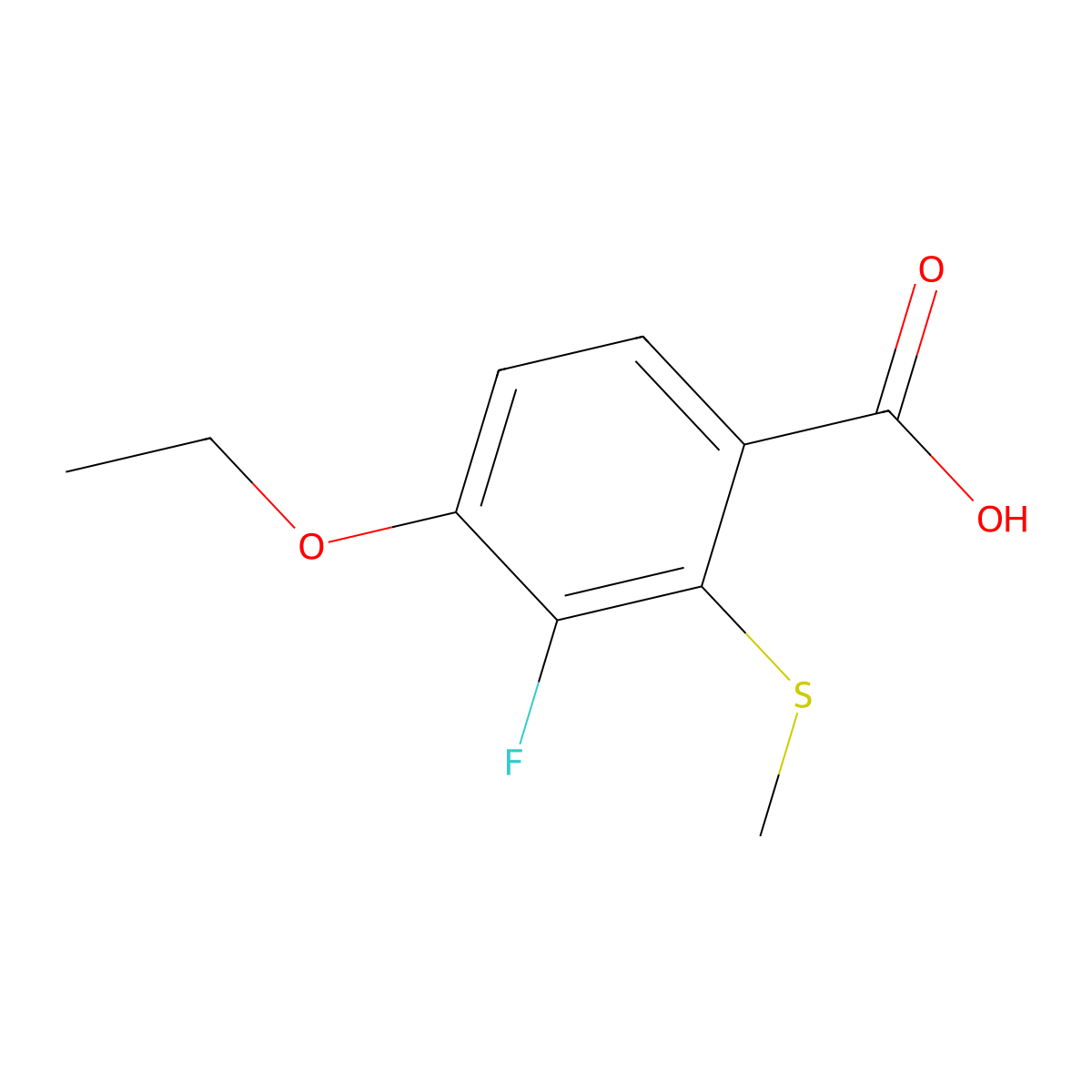 4-Ethoxy-3-fluoro-2-(methylthio)benzoic acid molecular structure, CAS 2734774-66-2