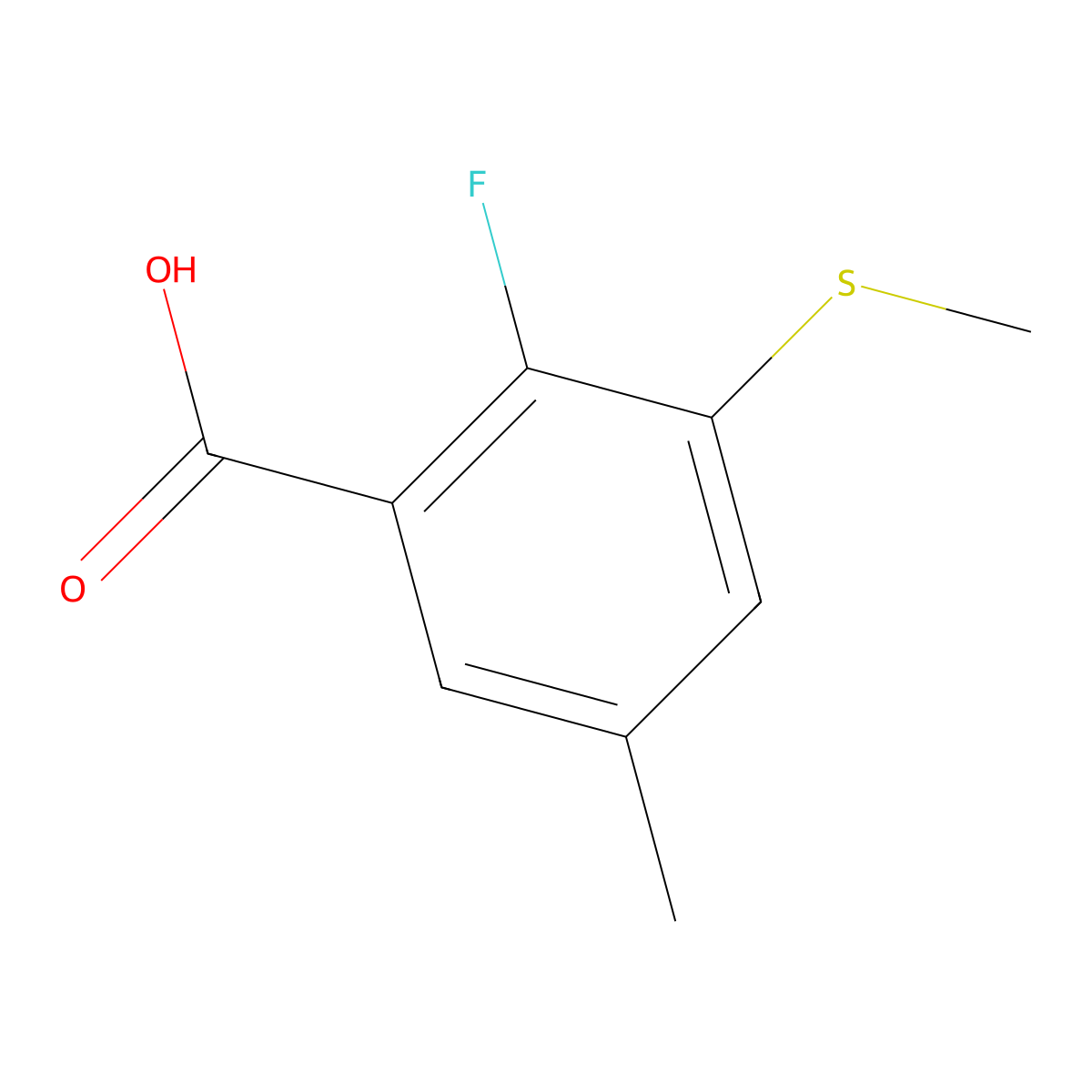 2-Fluoro-5-methyl-3-(methylthio)benzoic acid molecular structure, CAS 2734774-75-3