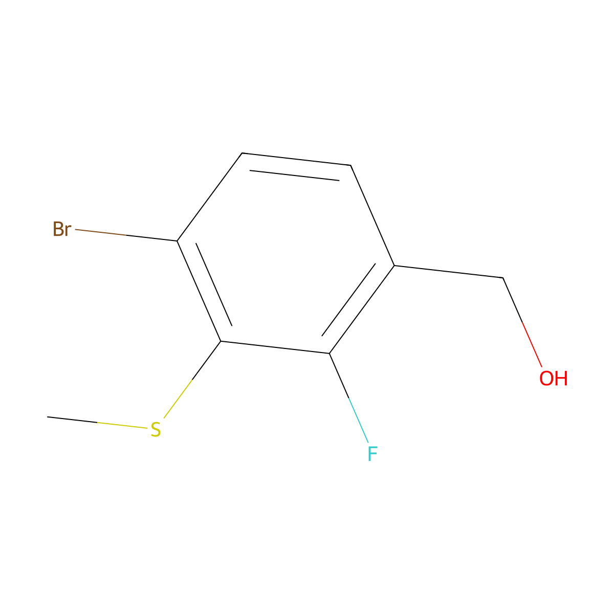(4-Bromo-2-fluoro-3-(methylthio)phenyl)methanol molecular structure, CAS 2734775-15-4