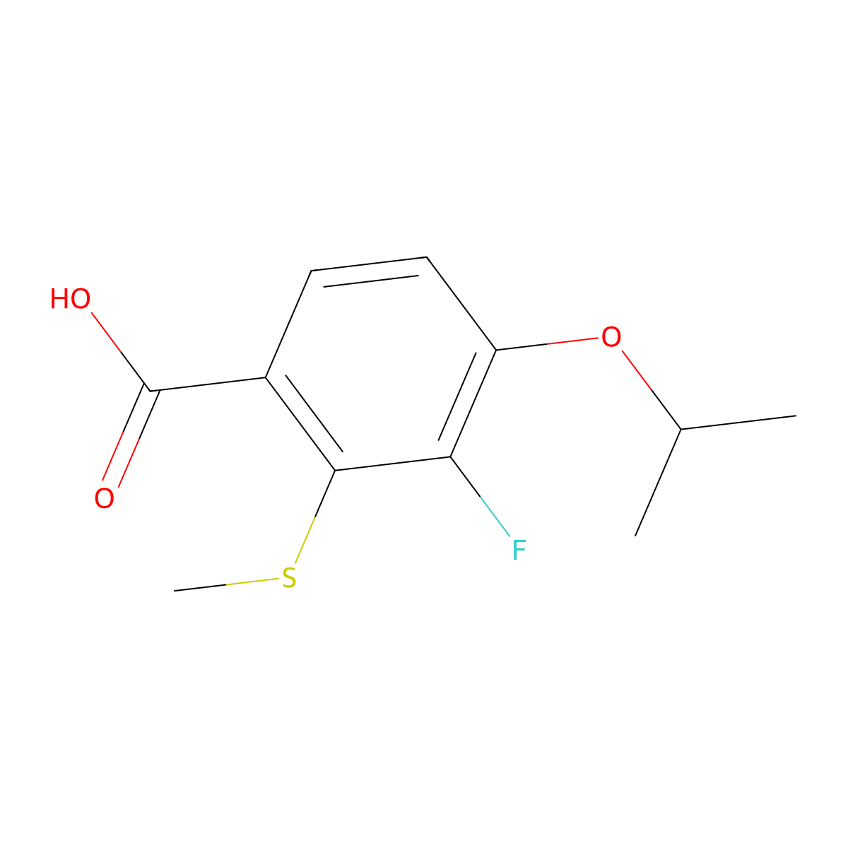 3-Fluoro-4-isopropoxy-2-(methylthio)benzoic acid molecular structure, CAS 2734775-40-5