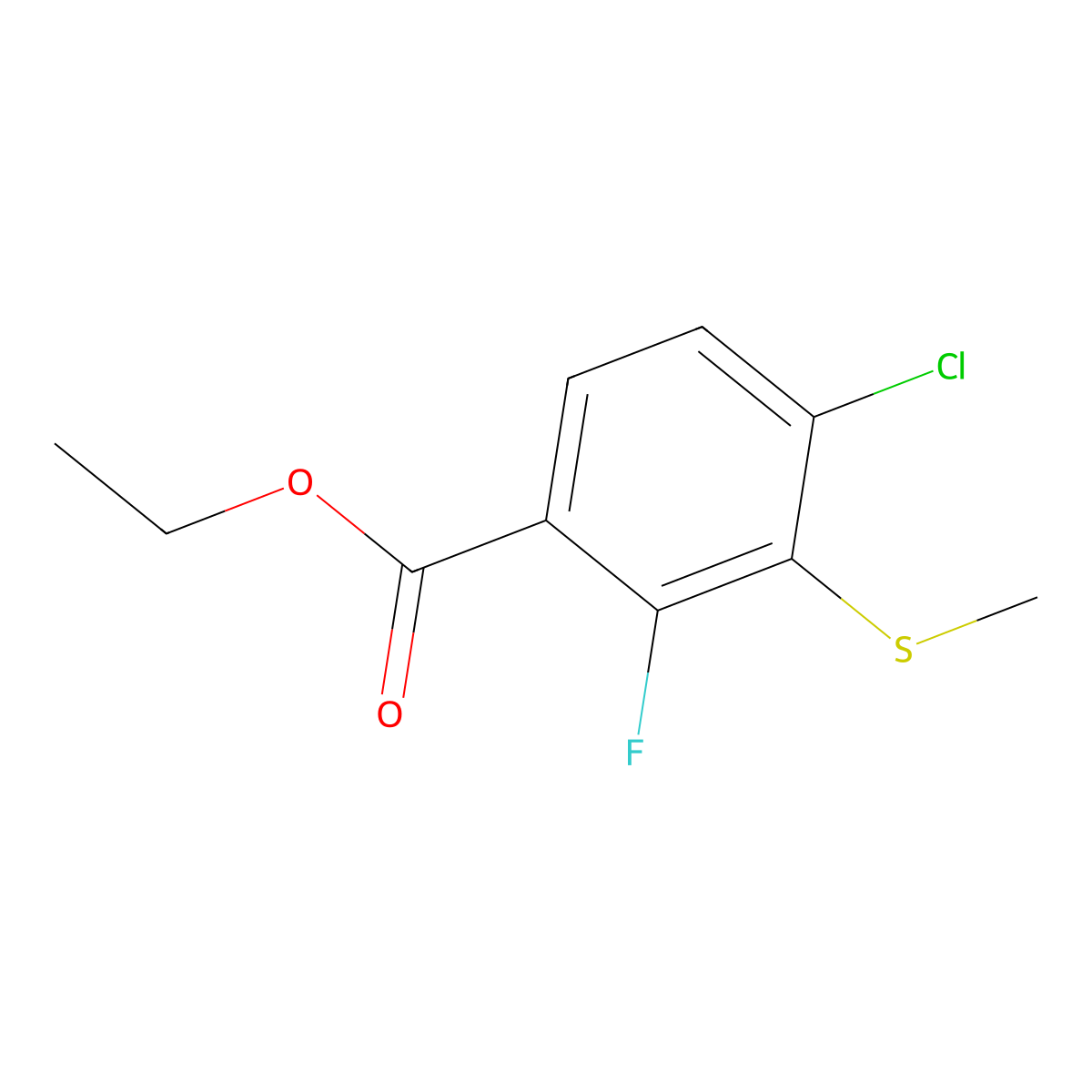 Ethyl 4-chloro-2-fluoro-3-(methylthio)benzoate molecular structure, CAS 2734775-42-7