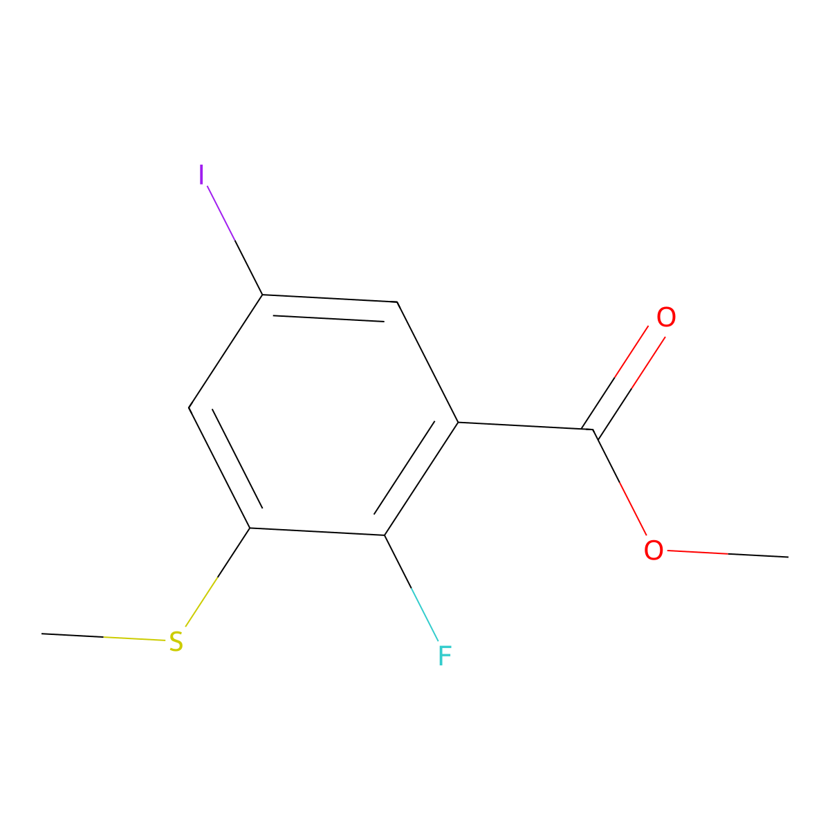 Methyl 2-fluoro-5-iodo-3-(methylthio)benzoate molecular structure, CAS 2734775-57-4