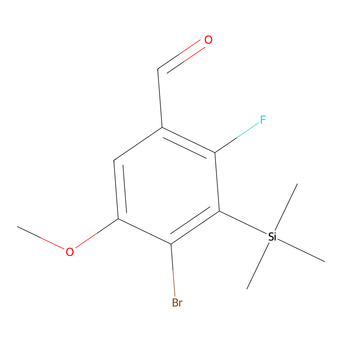 4-Bromo-2-fluoro-5-methoxy-3-(trimethylsilyl)benzaldehyde molecular structure, CAS 2734775-62-1