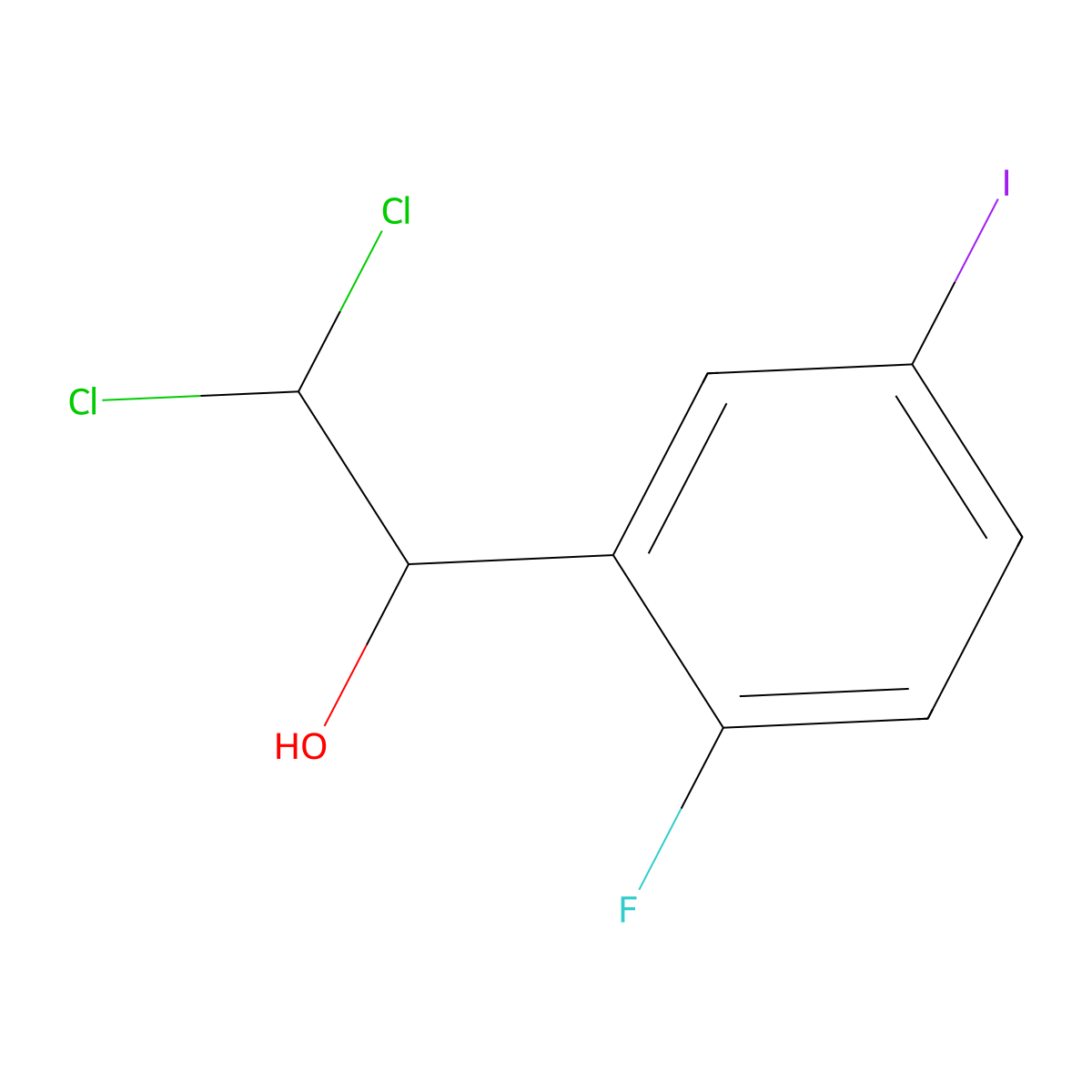 2,2-Dichloro-1-(2-fluoro-5-iodophenyl)ethanol molecular structure, CAS 2734776-05-5