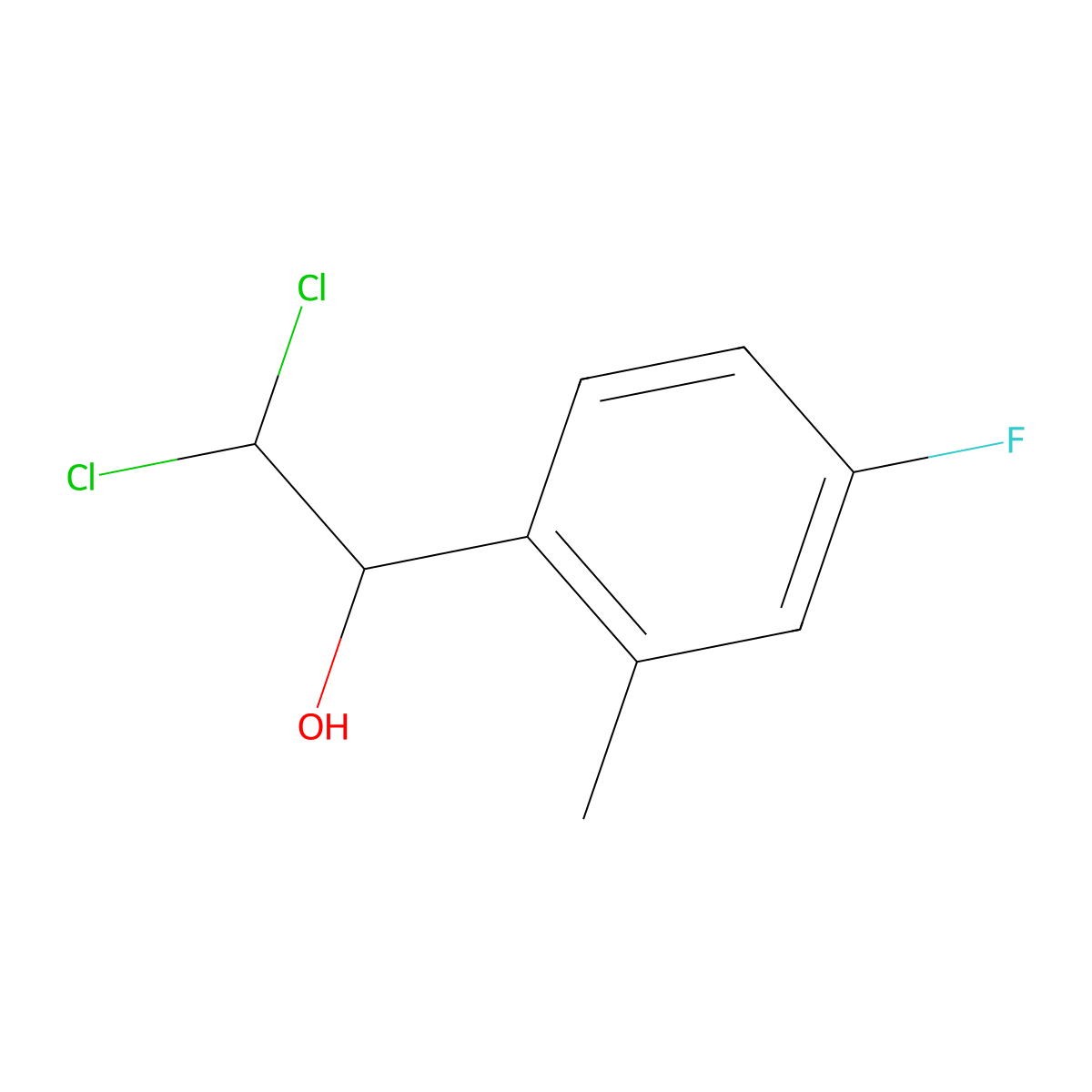 2,2-Dichloro-1-(4-fluoro-2-methylphenyl)ethanol molecular structure, CAS 2734776-53-3
