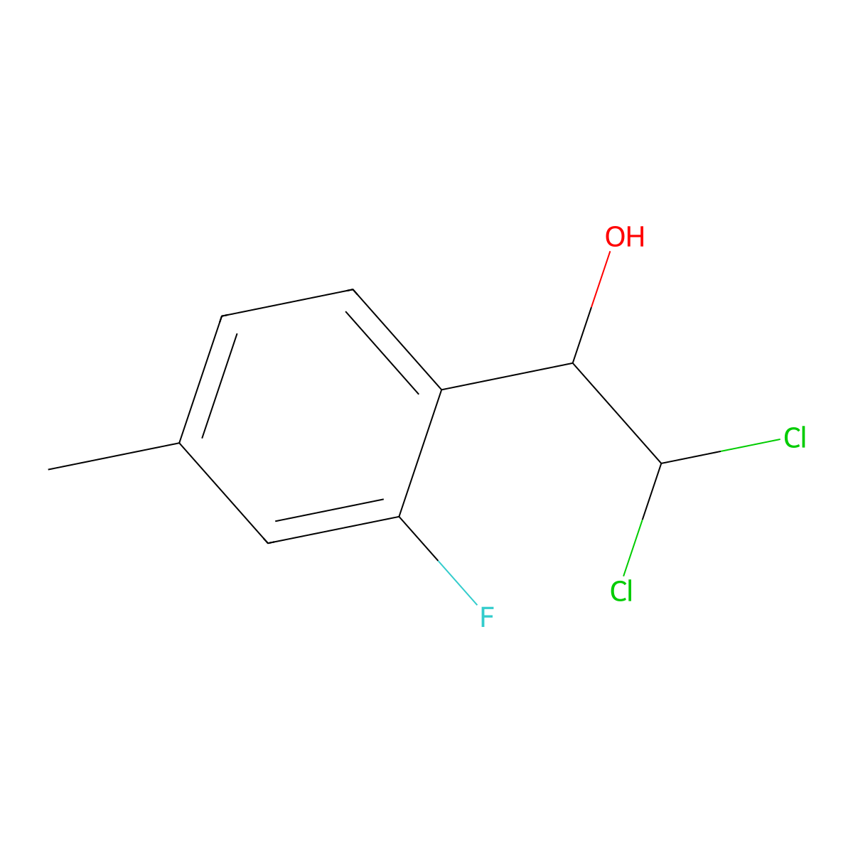 2,2-Dichloro-1-(2-fluoro-4-methylphenyl)ethanol molecular structure, CAS 2734776-83-9