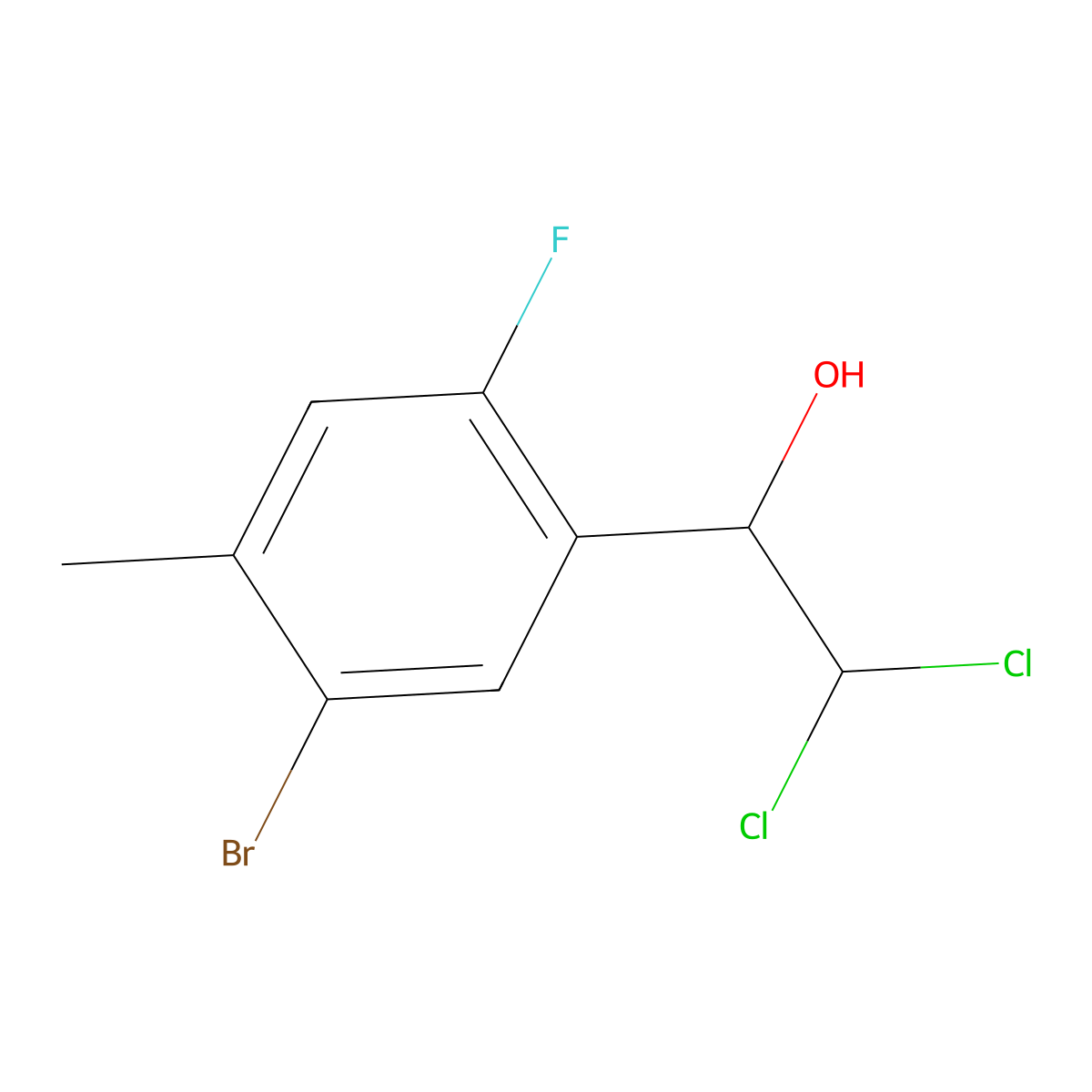 1-(5-Bromo-2-fluoro-4-methylphenyl)-2,2-dichloroethanol molecular structure, CAS 2734777-75-2