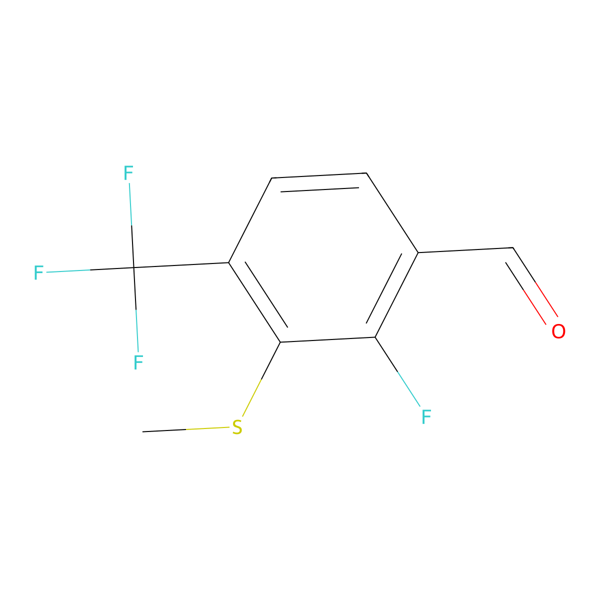 2-Fluoro-3-(methylthio)-4-(trifluoromethyl)benzaldehyde molecular structure, CAS 2734777-77-4