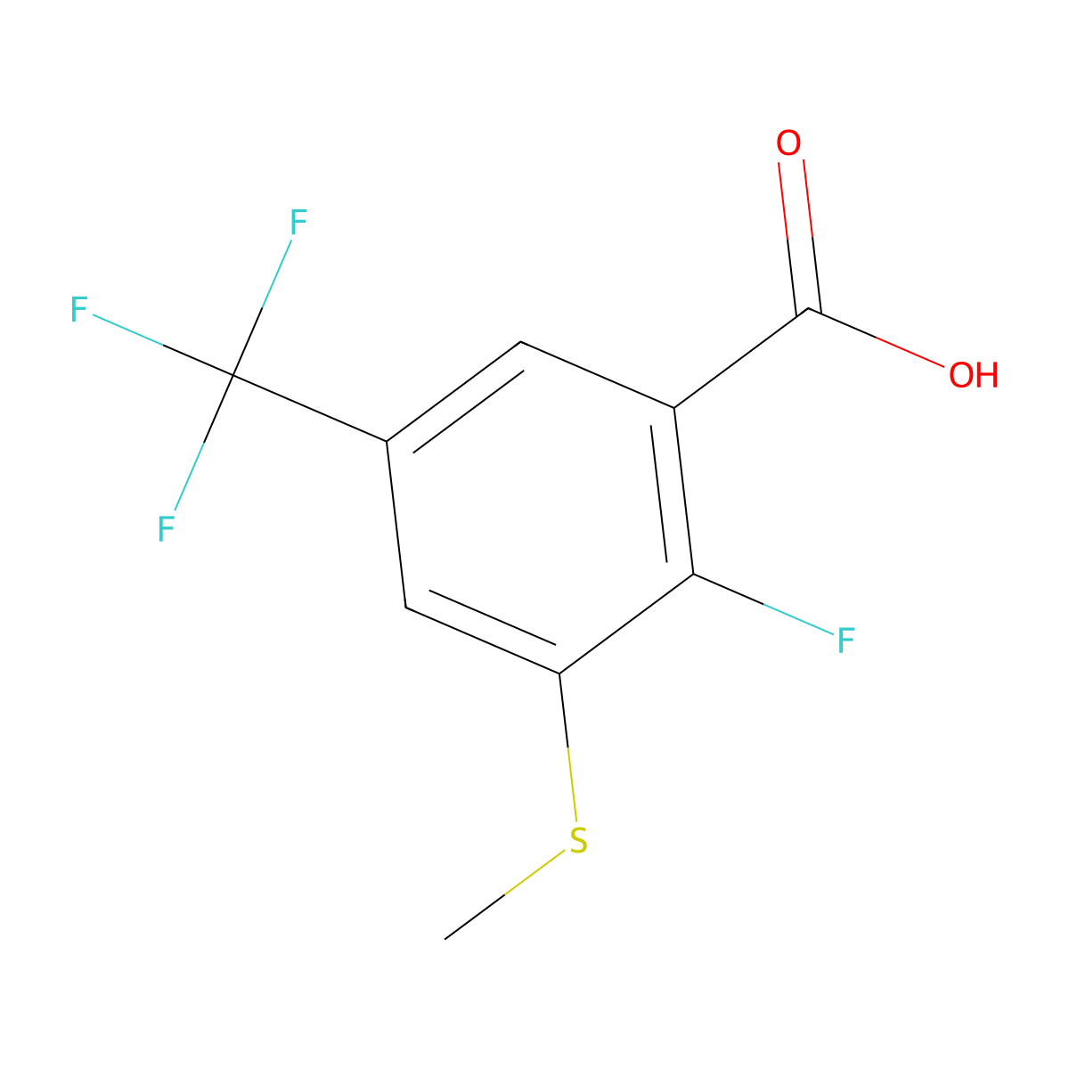 2-Fluoro-3-(methylthio)-5-(trifluoromethyl)benzoic acid molecular structure, CAS 2734778-07-3