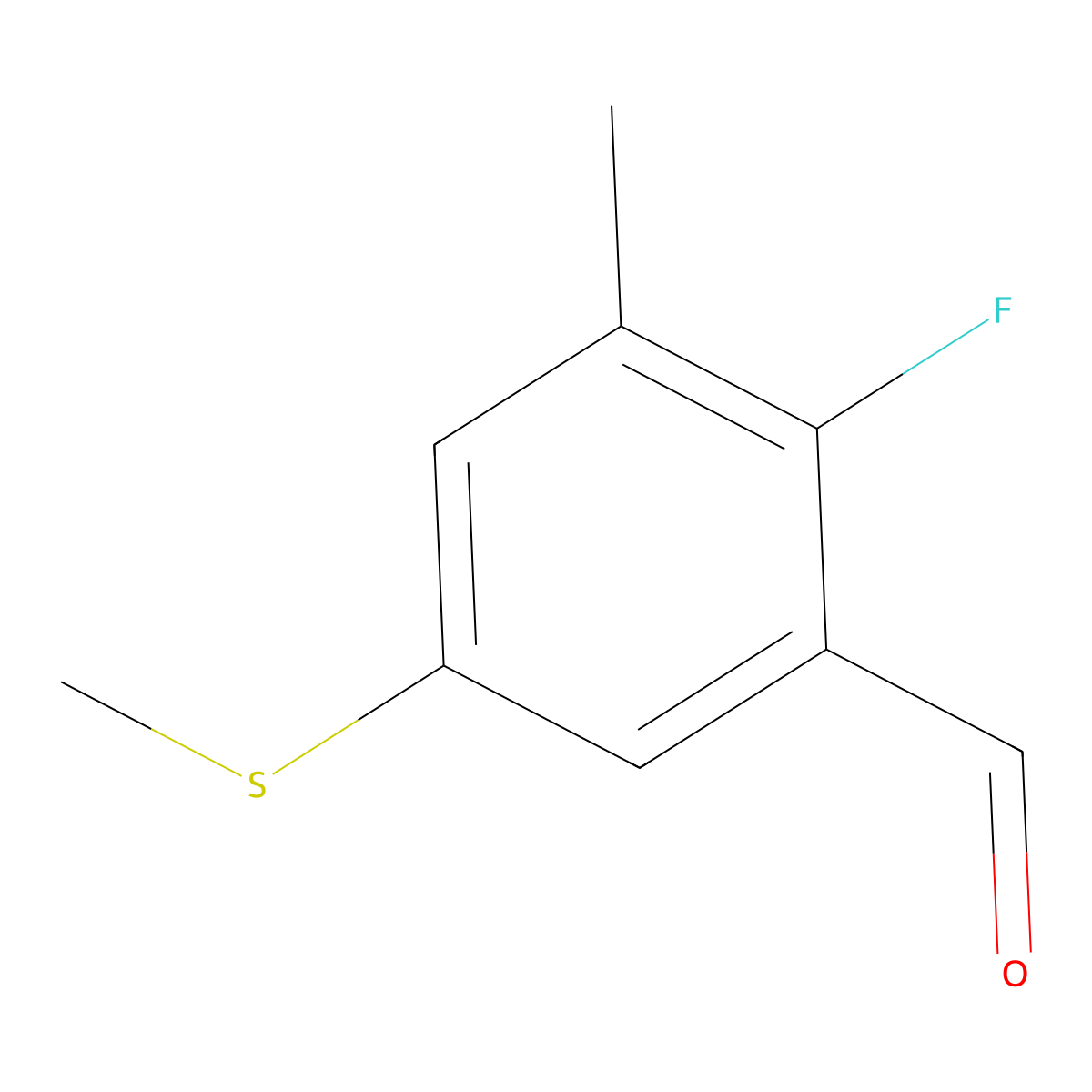 2-Fluoro-3-methyl-5-(methylthio)benzaldehyde molecular structure, CAS 2734778-36-8