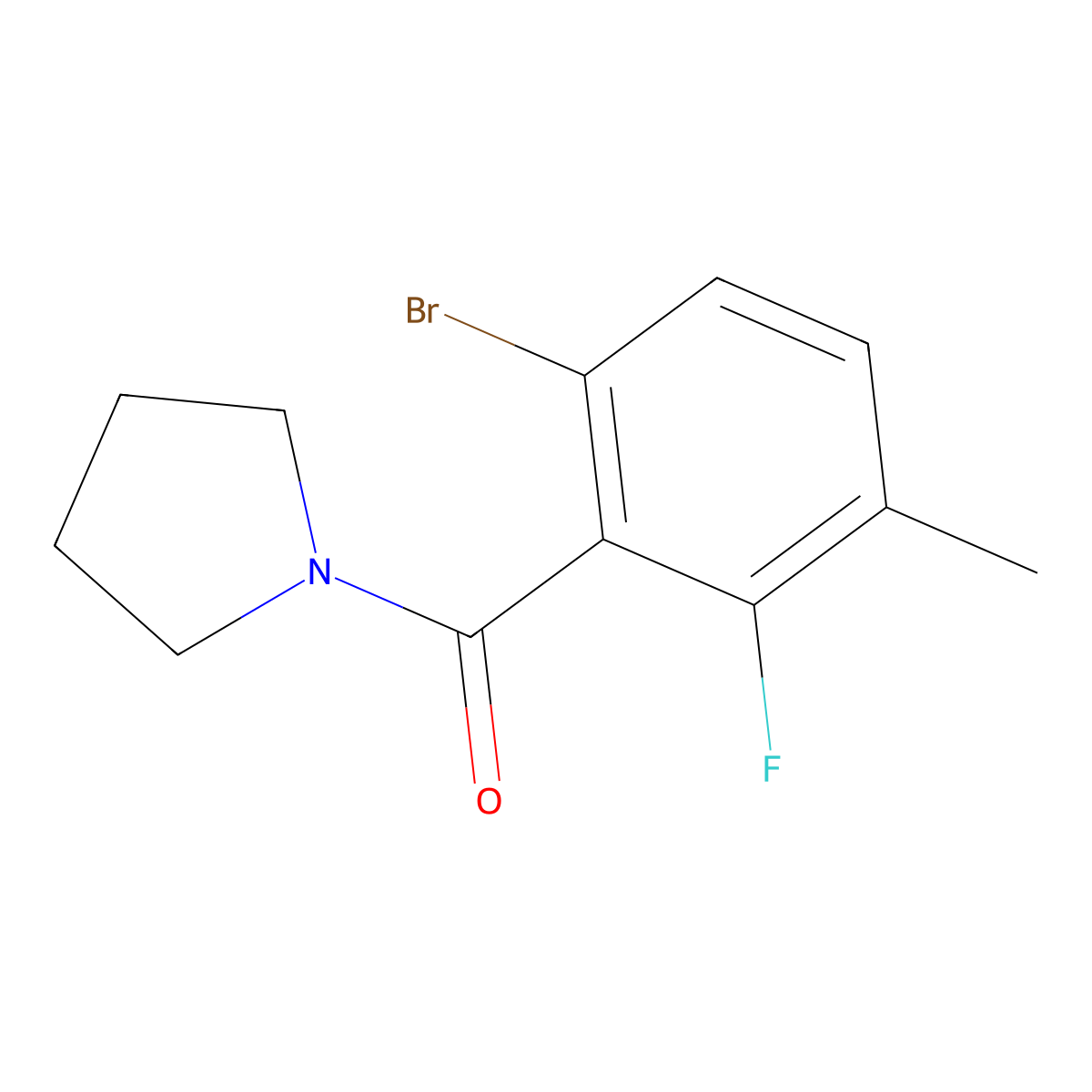 (6-Bromo-2-fluoro-3-methylphenyl)(pyrrolidin-1-yl)methanone molecular structure, CAS 2734778-46-0