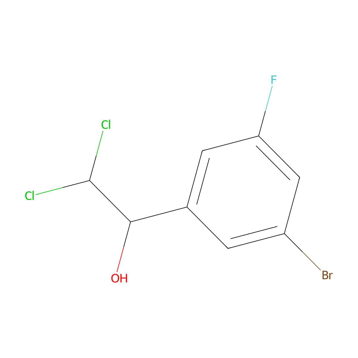 1-(3-Bromo-5-fluorophenyl)-2,2-dichloroethanol molecular structure, CAS 2734778-62-0