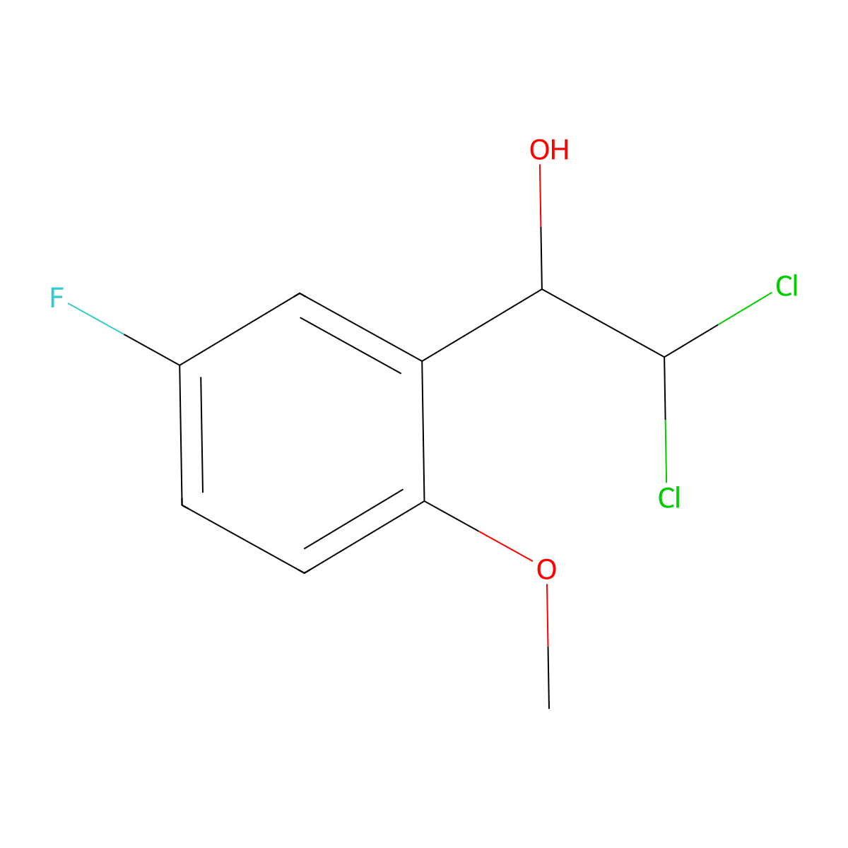 2,2-Dichloro-1-(5-fluoro-2-methoxyphenyl)ethanol molecular structure, CAS 2734779-25-8