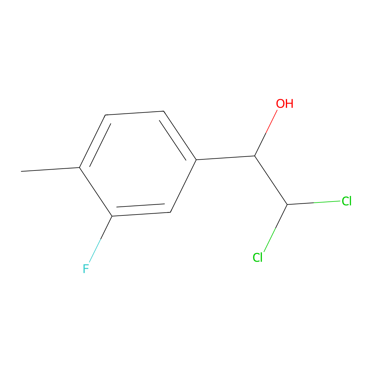 2,2-Dichloro-1-(3-fluoro-4-methylphenyl)ethanol molecular structure, CAS 2734779-28-1